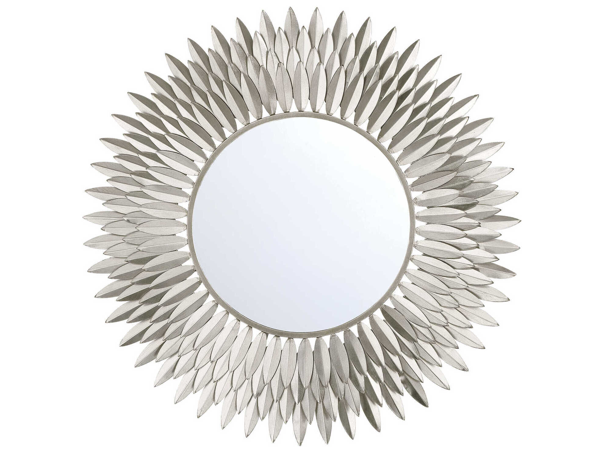 Crystorama Broche Antique Silver Wall Mirror Sunburst