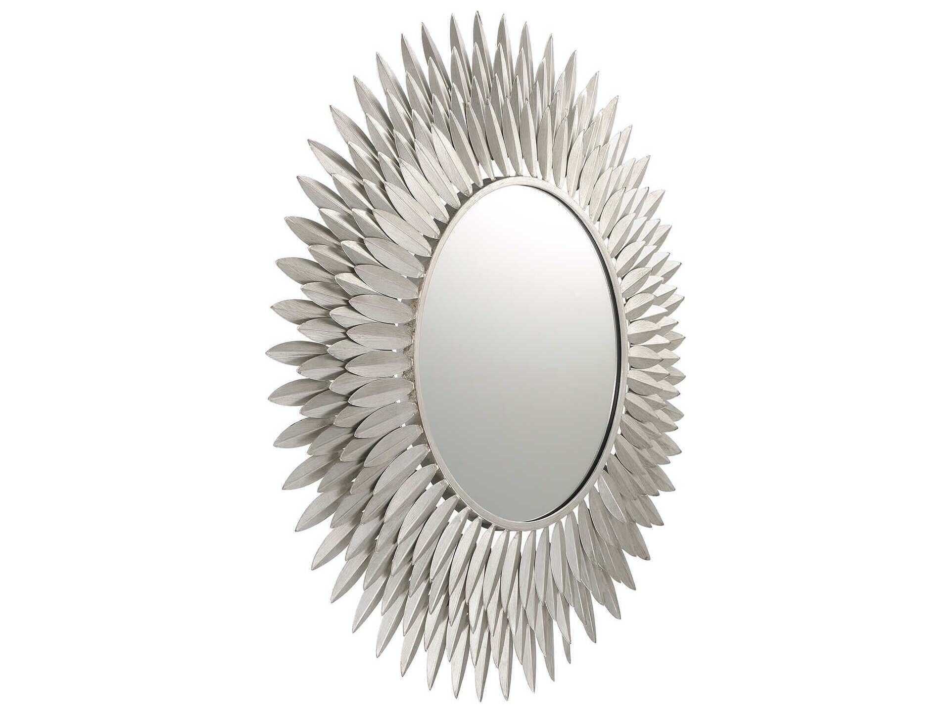 Crystorama Broche Antique Silver Wall Mirror Sunburst