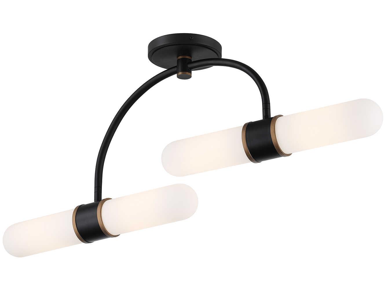 Crystorama Capsule 4-Light Matte Black Textured Gold Cylinder Semi Flush Mount