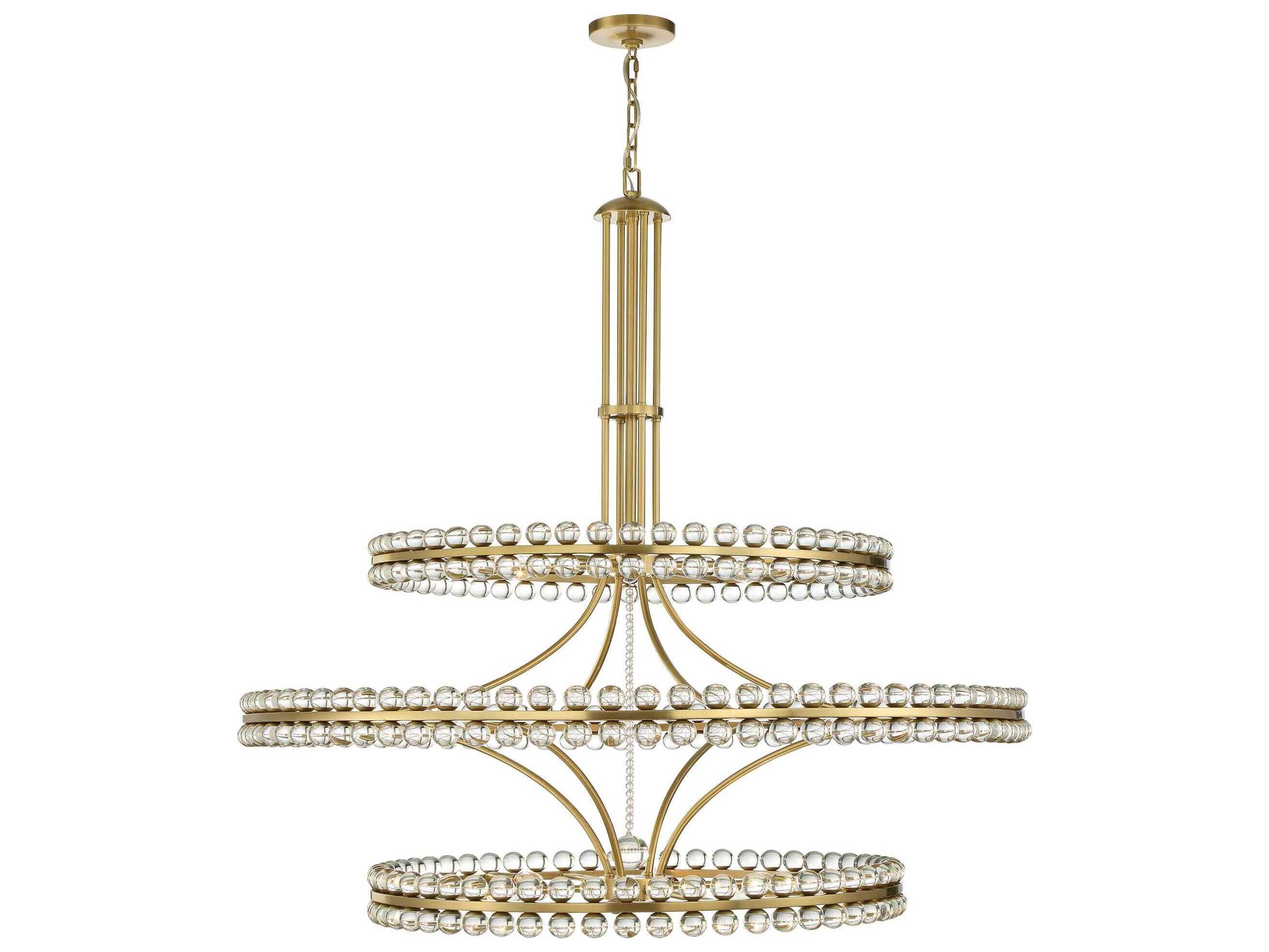 Crystorama Clover 24-Light Aged Brass Glass Round Tiered Chandelier