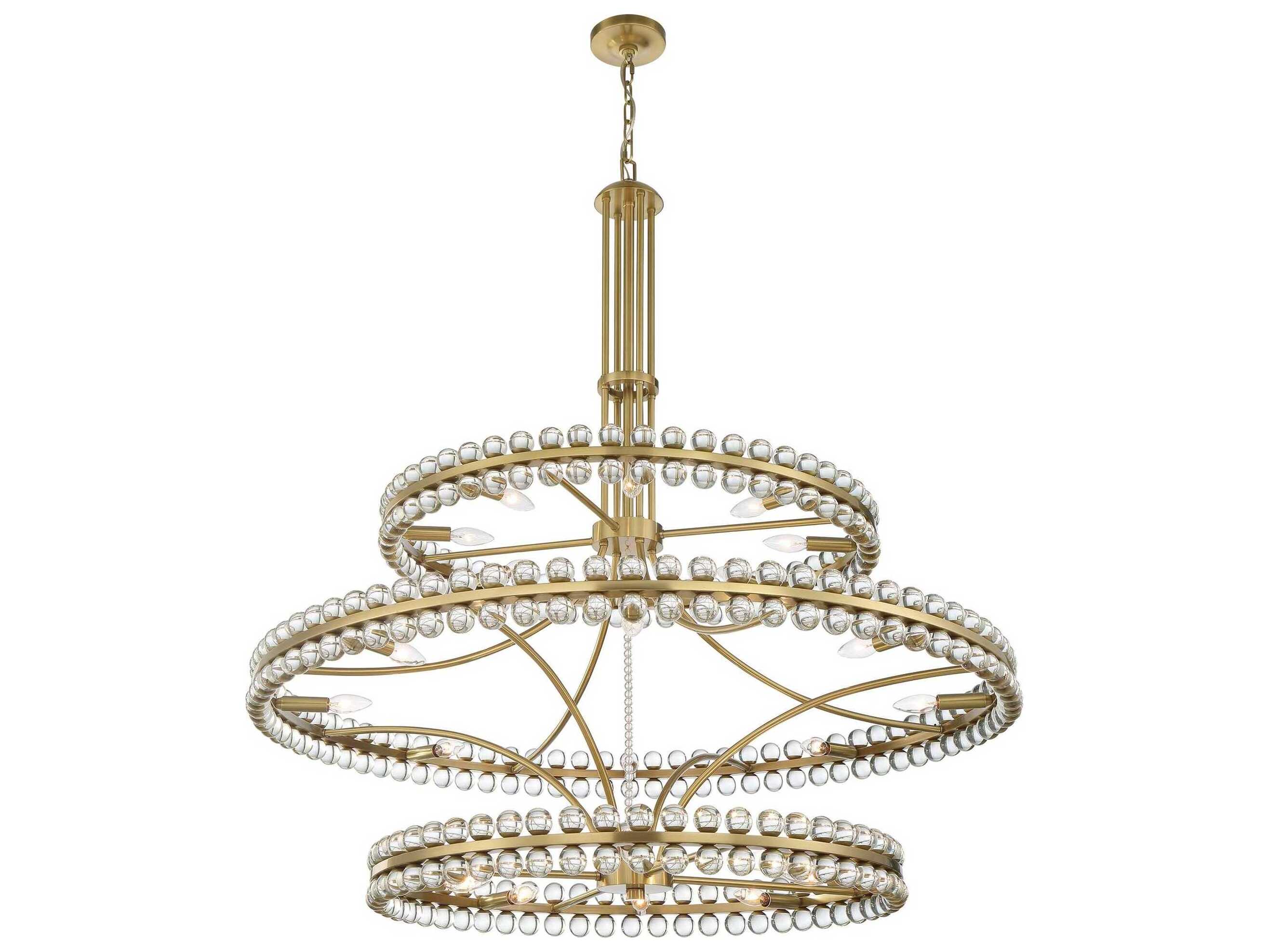 Crystorama Clover 24-Light Aged Brass Glass Round Tiered Chandelier