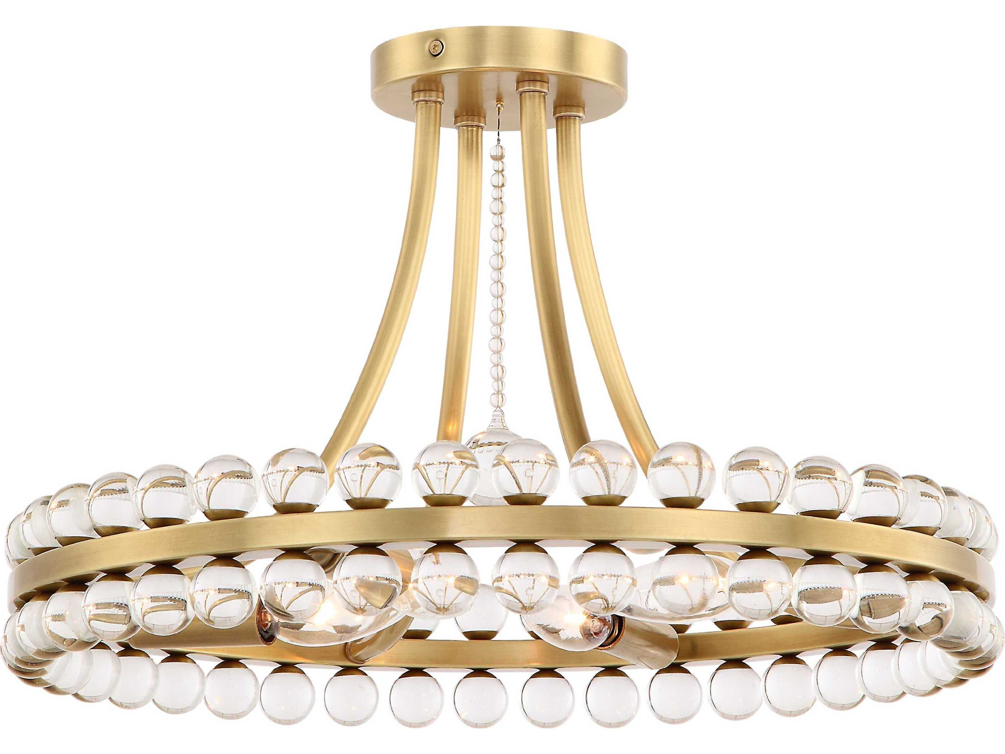 Crystorama Clover 4-Light Brass Glass Round Semi Flush Mount