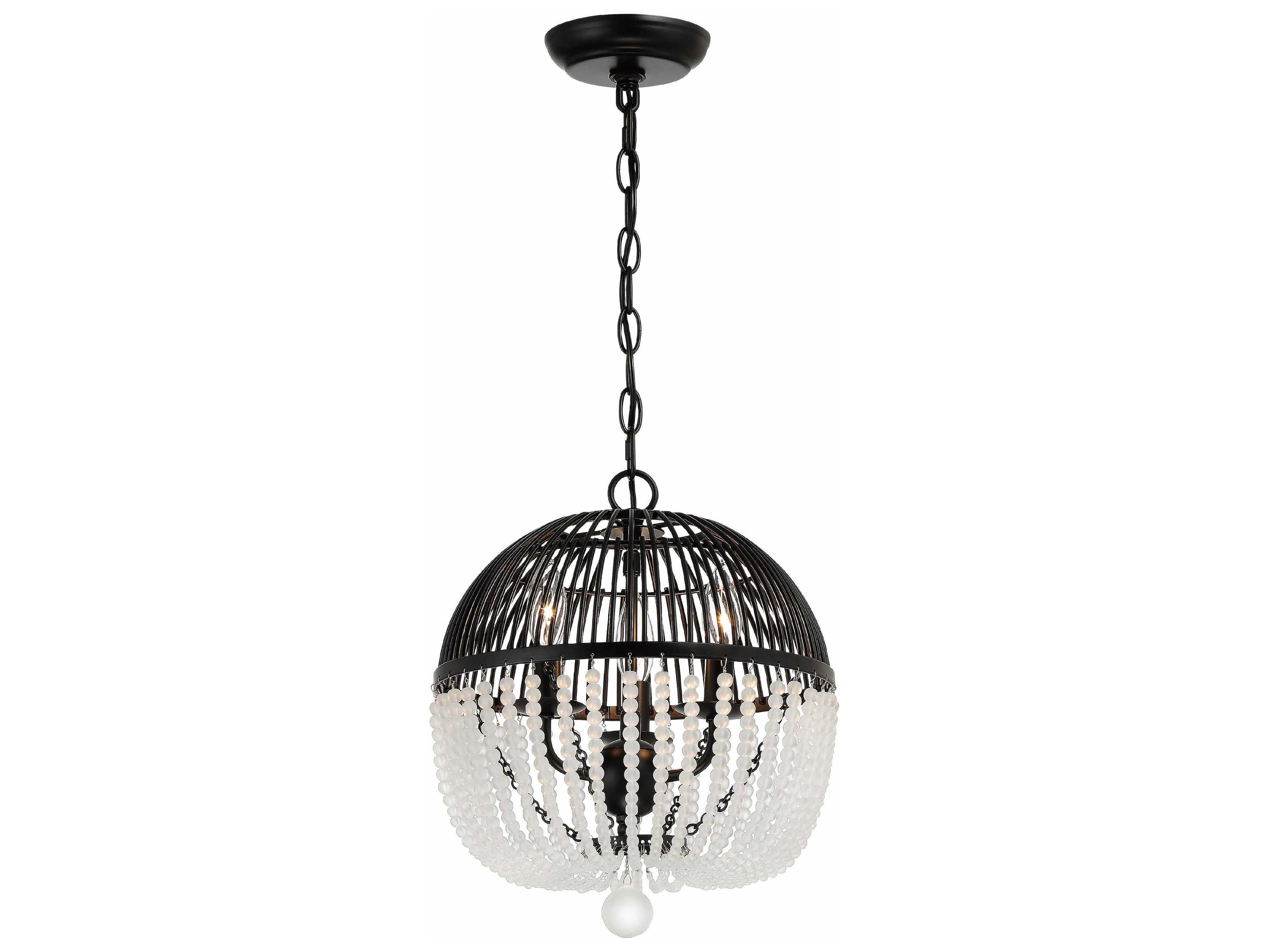 Crystorama Duval 3-Light Matte Black Glass Candelabra Globe Chandelier