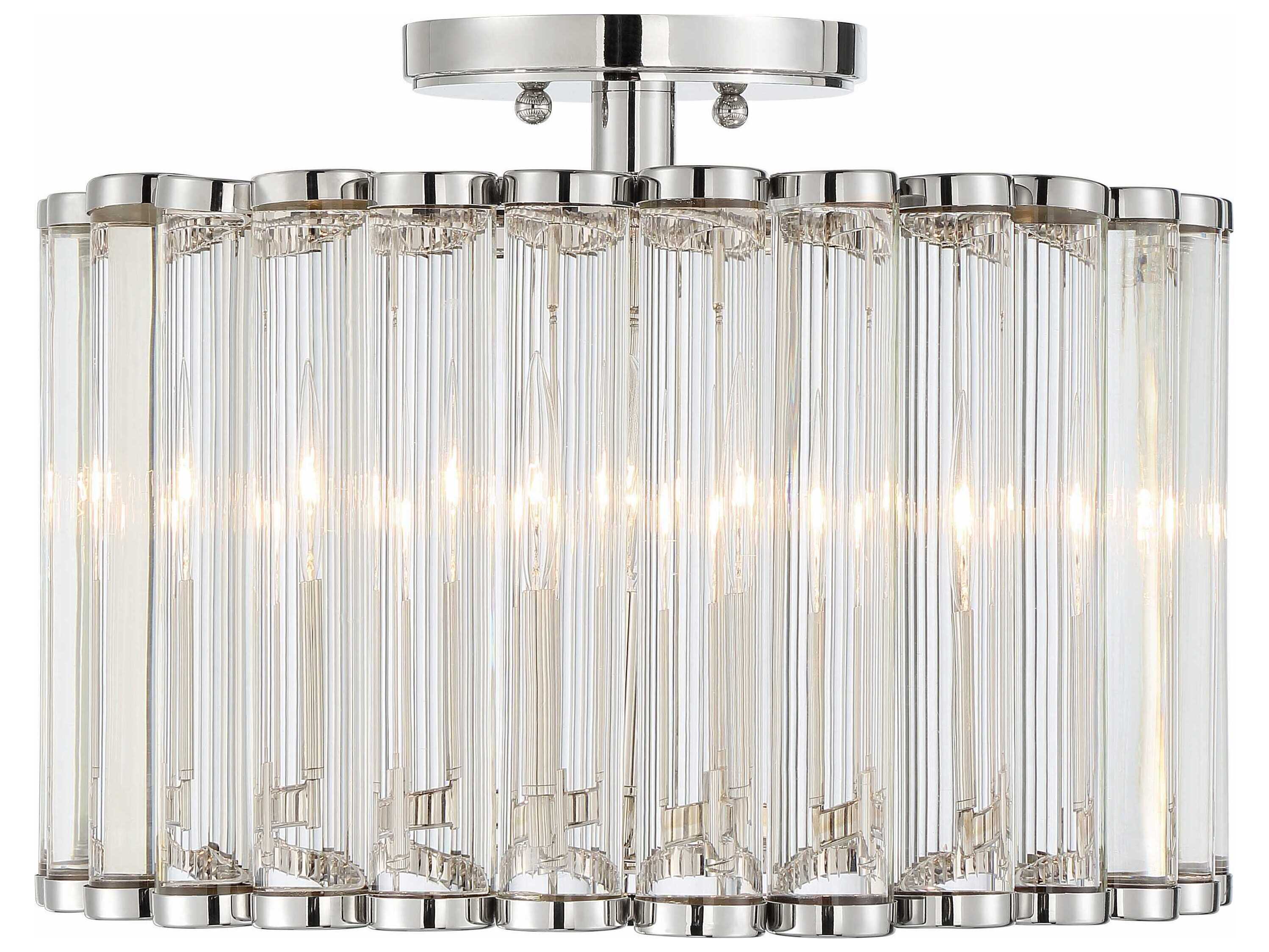 Crystorama Elliot 4-Light Polished Nickel Glass Drum Flush Mount