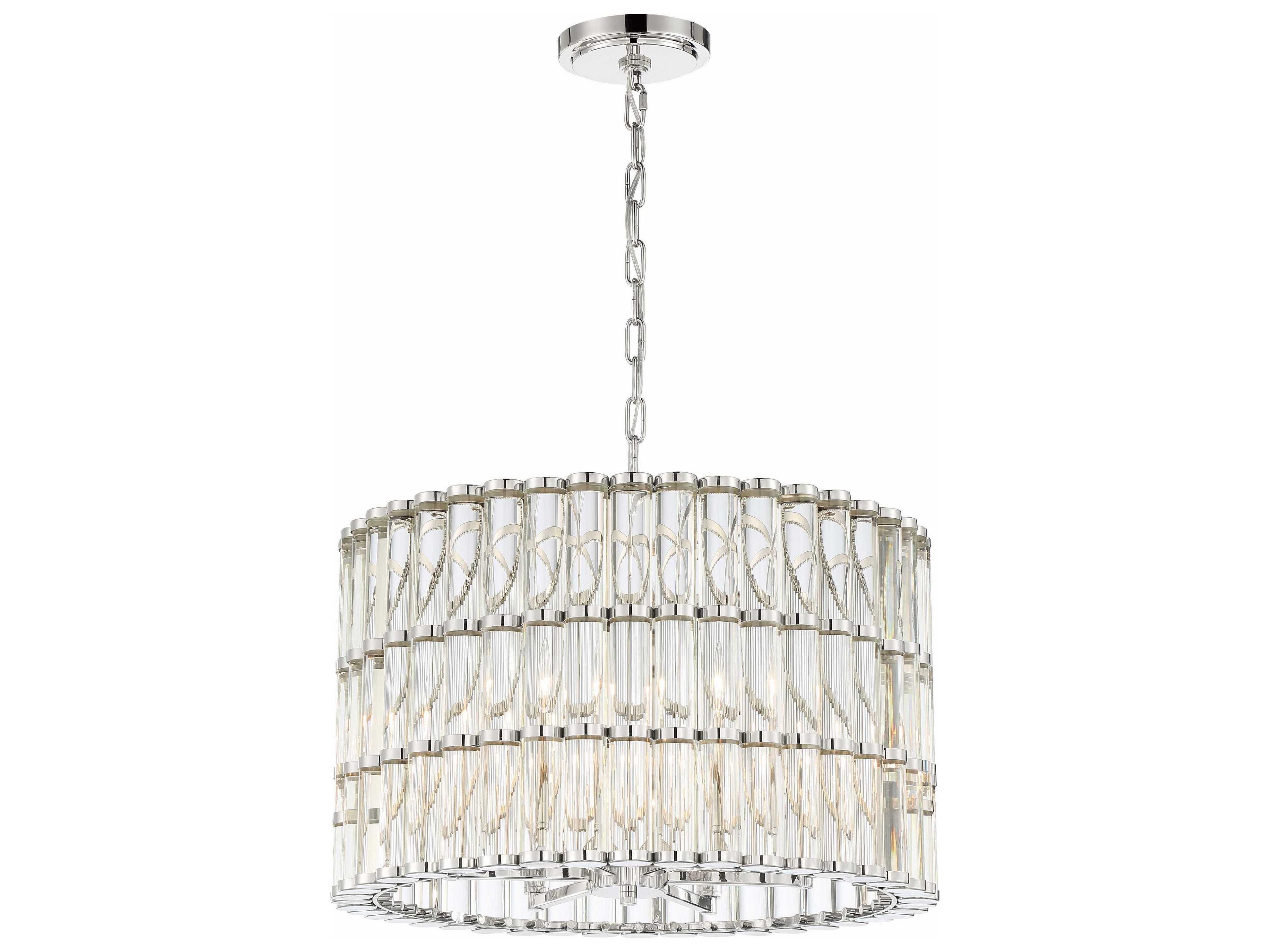 Crystorama Elliot 6-Light Polished Nickel Glass Candelabra Drum Chandelier