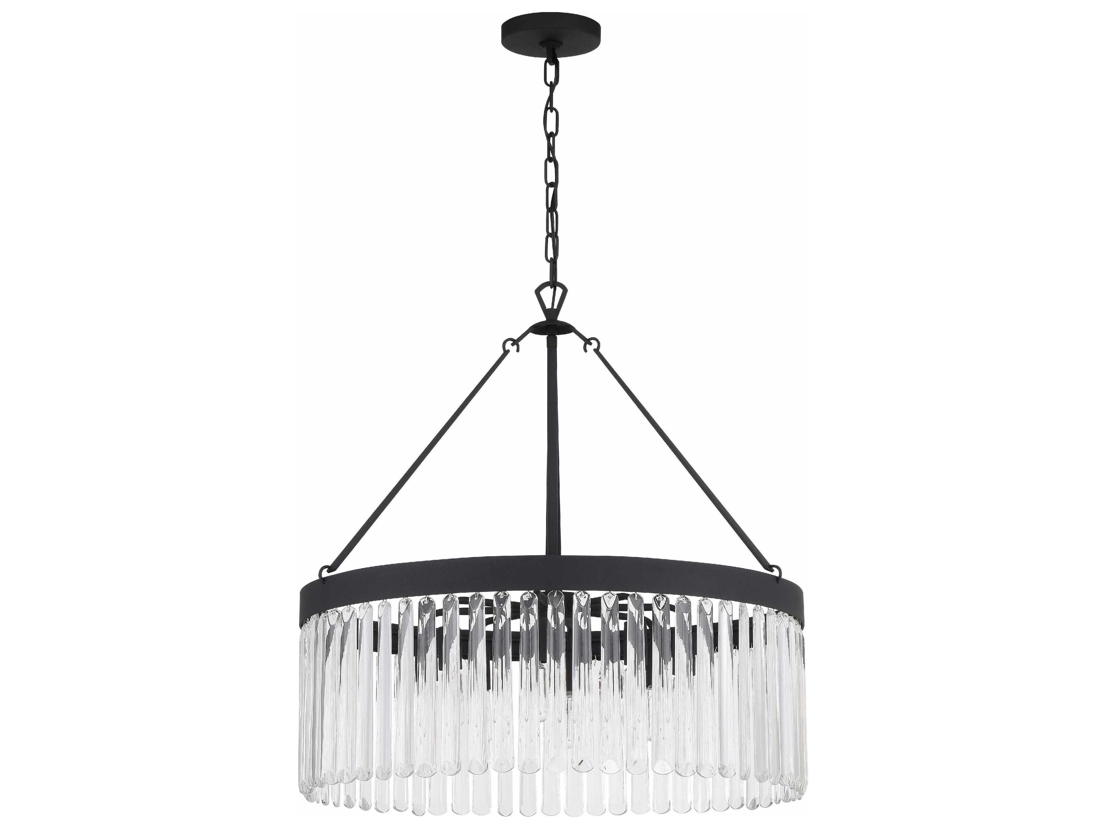Crystorama Emory 8-Light Black Forged Glass Drum Chandelier