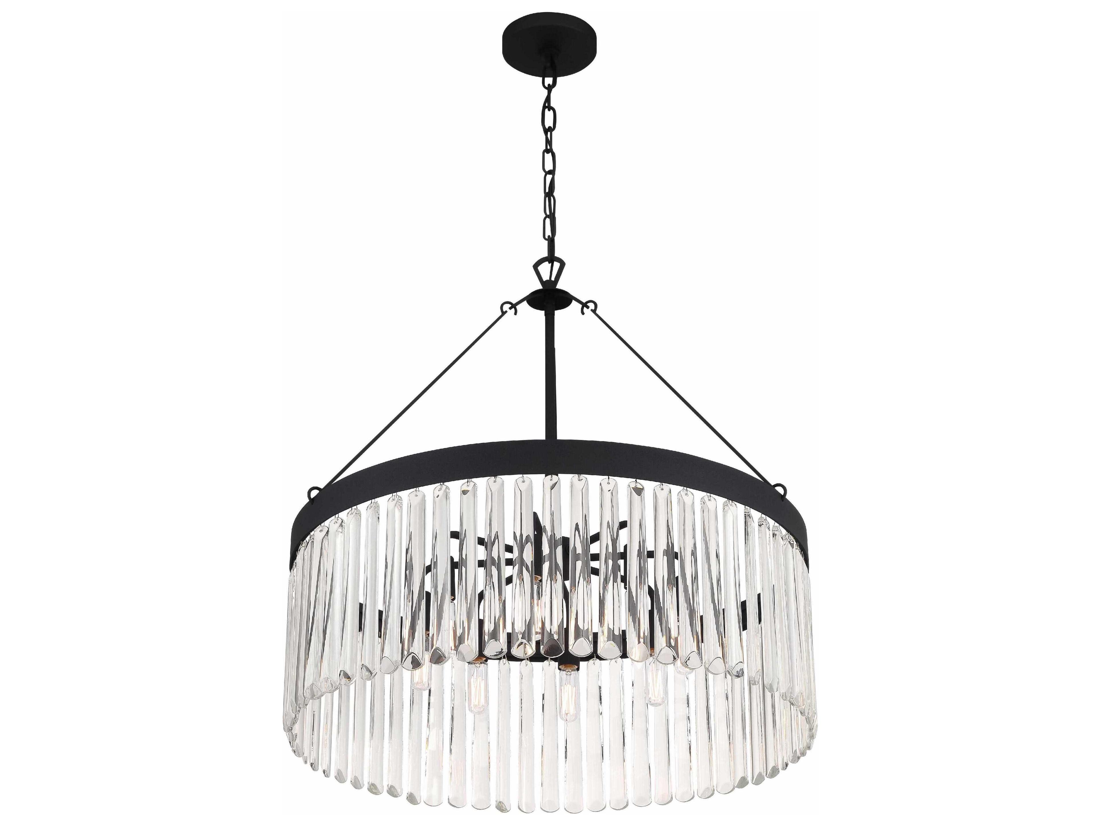 Crystorama Emory 8-Light Black Forged Glass Drum Chandelier