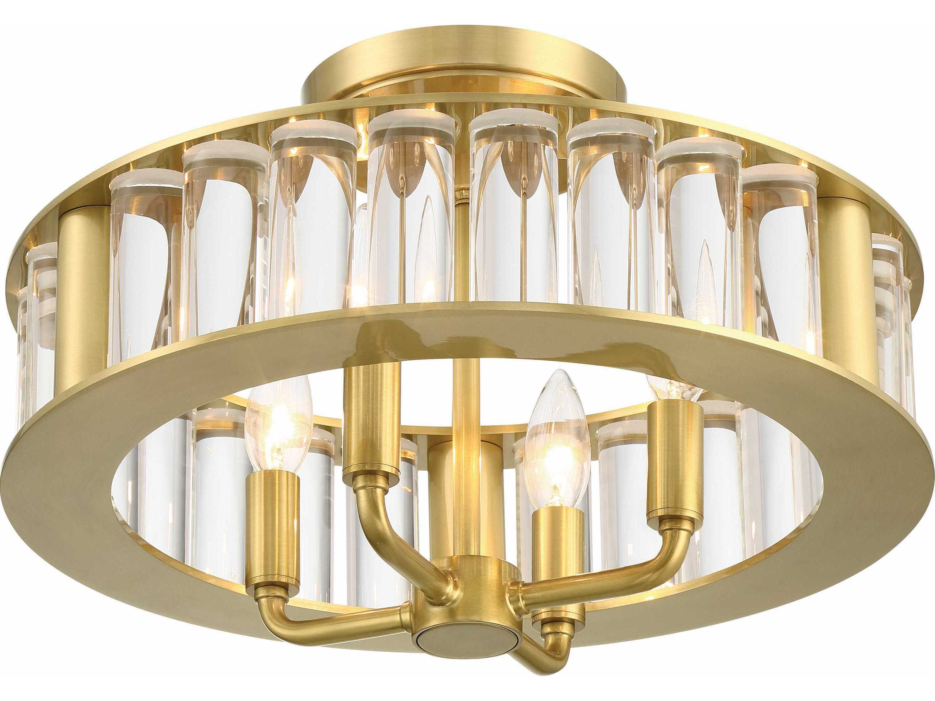 Crystorama Farris 4-Light Aged Brass Glass Semi Flush Mount