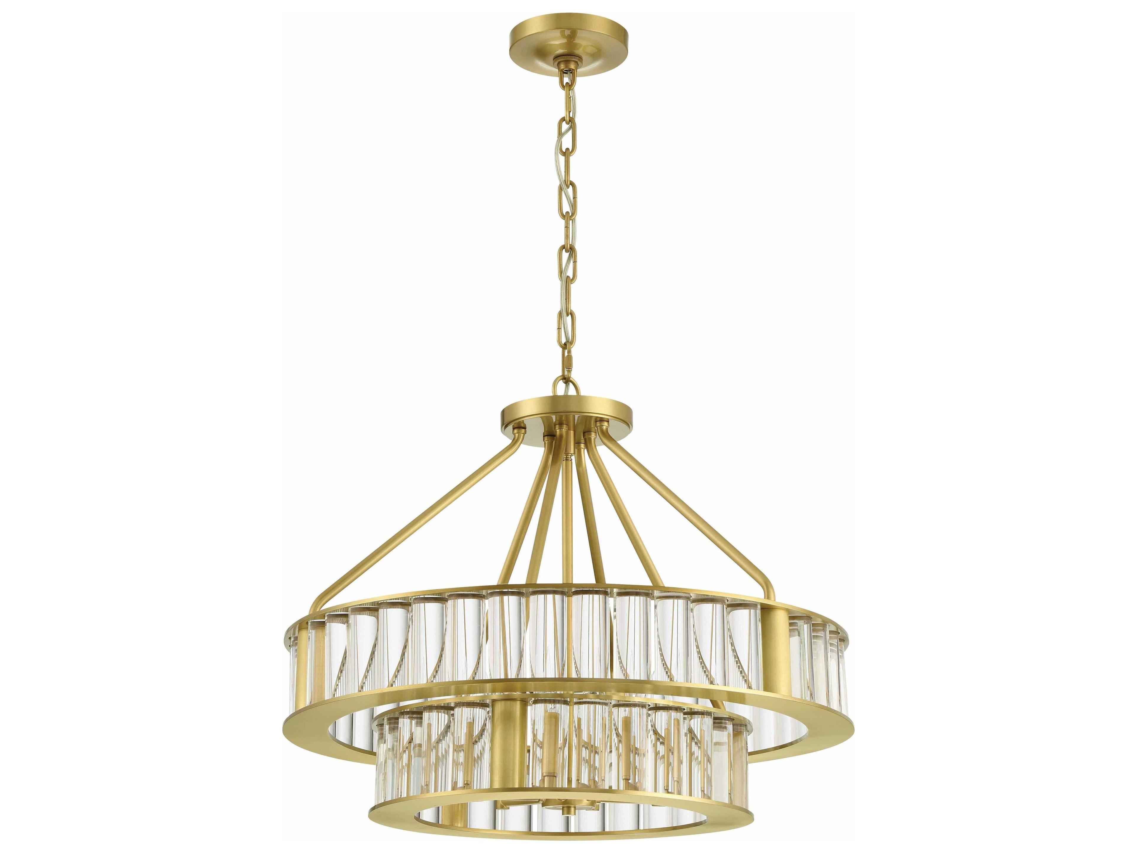 Crystorama Farris 6-Light Aged Brass Glass Candelabra Chandelier