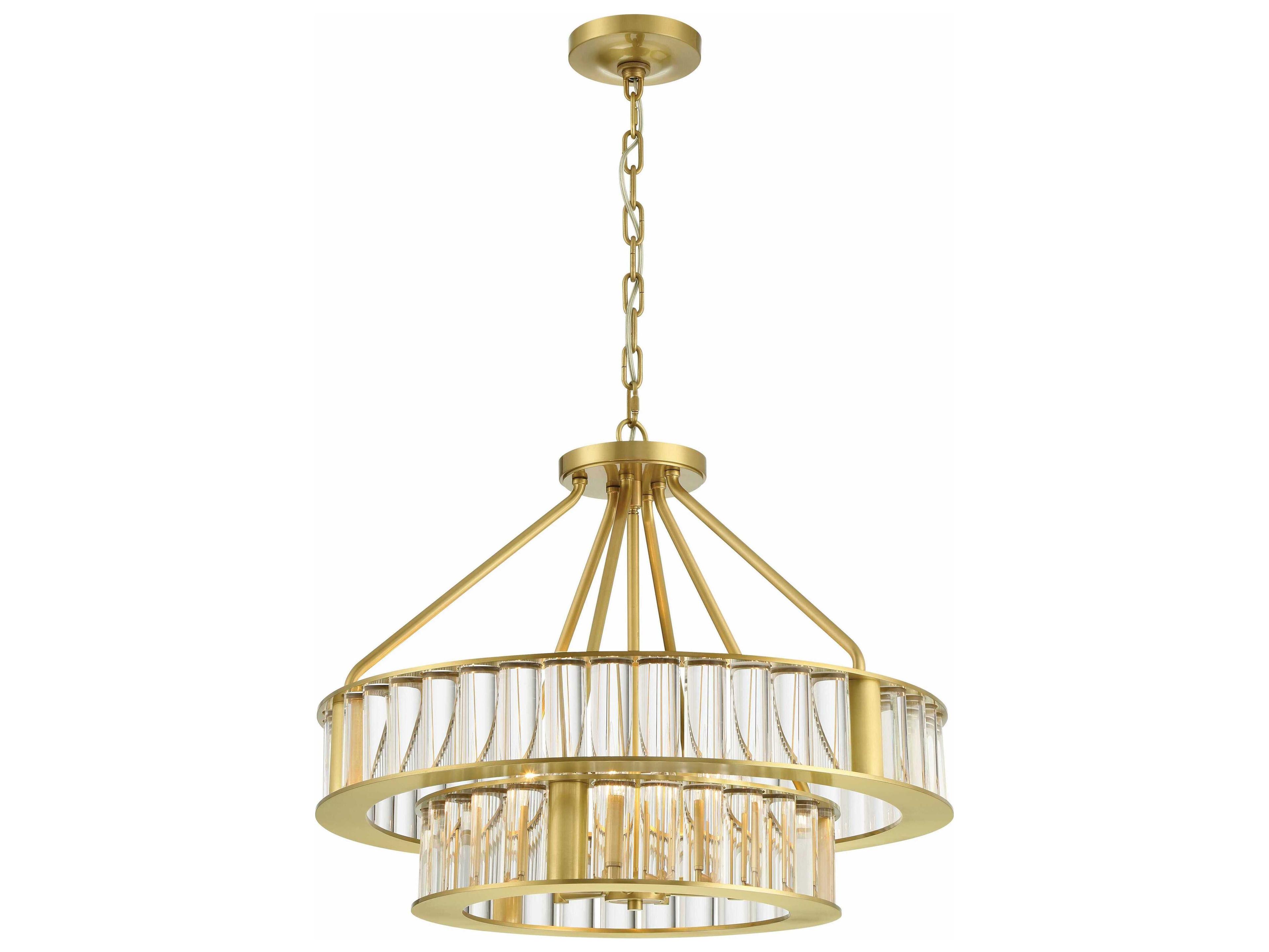 Crystorama Farris 6-Light Aged Brass Glass Candelabra Chandelier