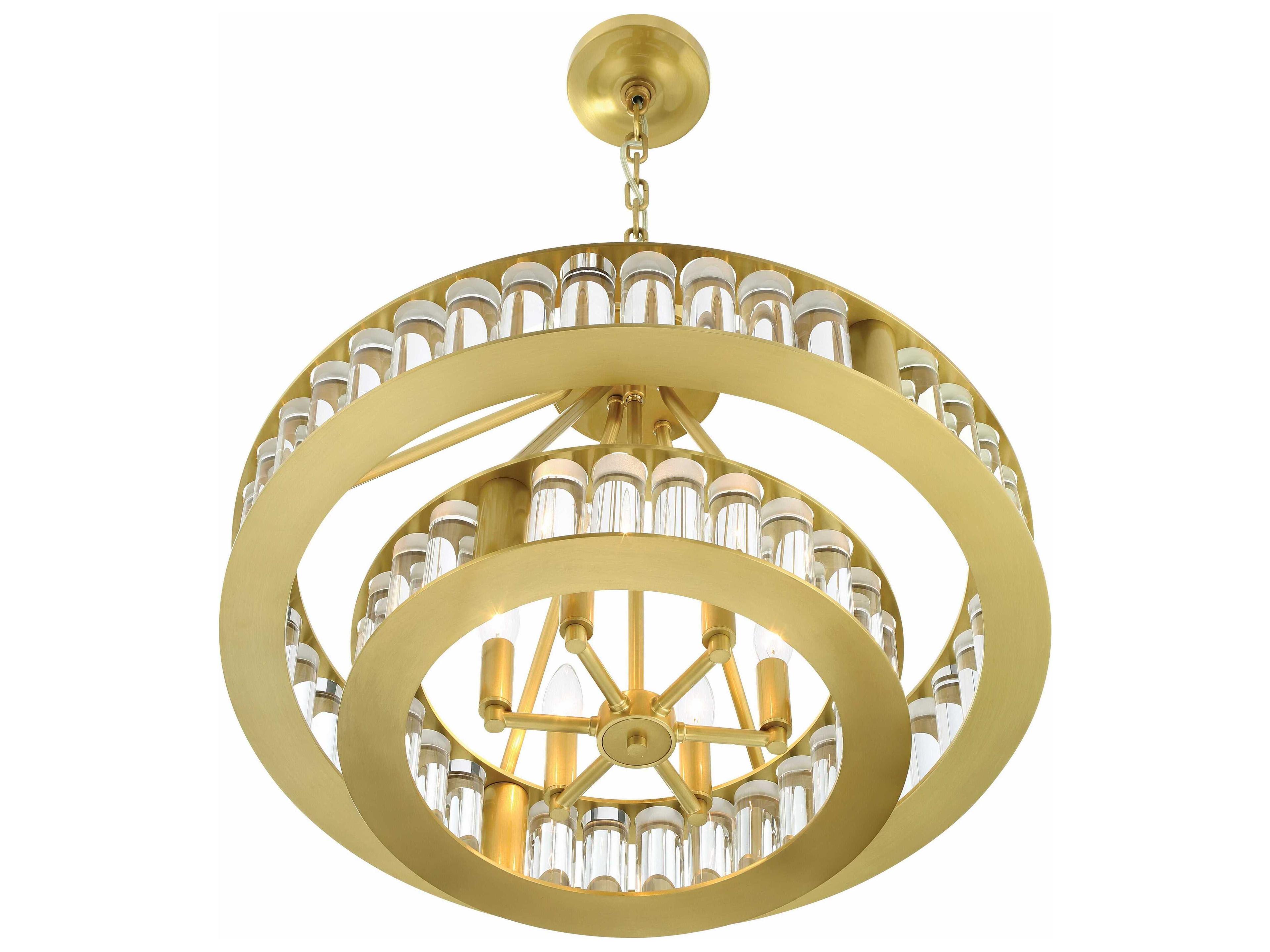 Crystorama Farris 6-Light Aged Brass Glass Candelabra Chandelier