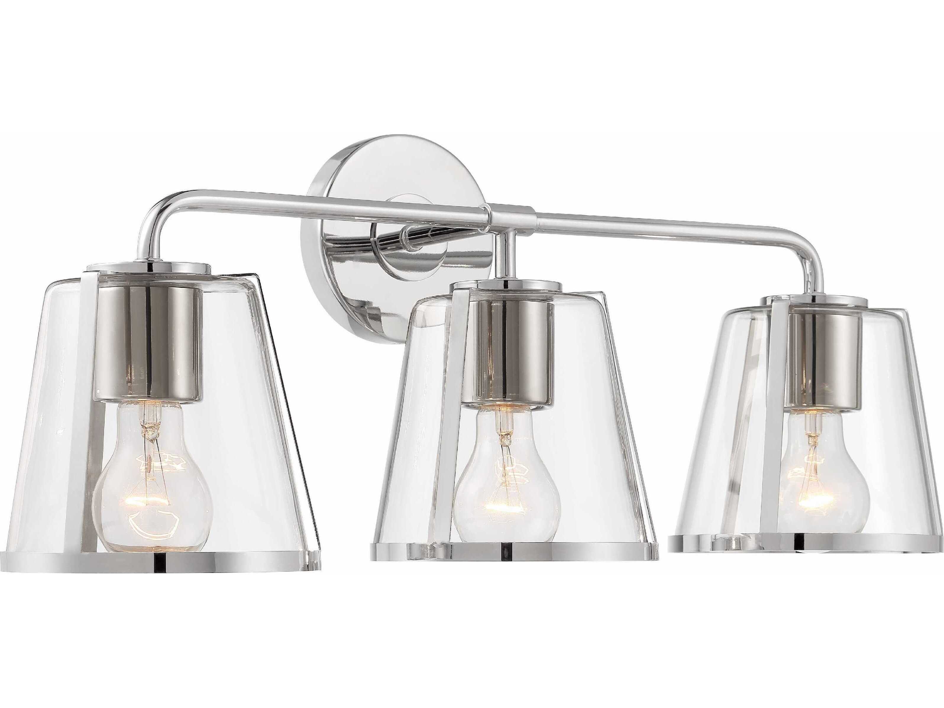 Crystorama Fulton 3-Light Polished Nickel Glass Vanity Light