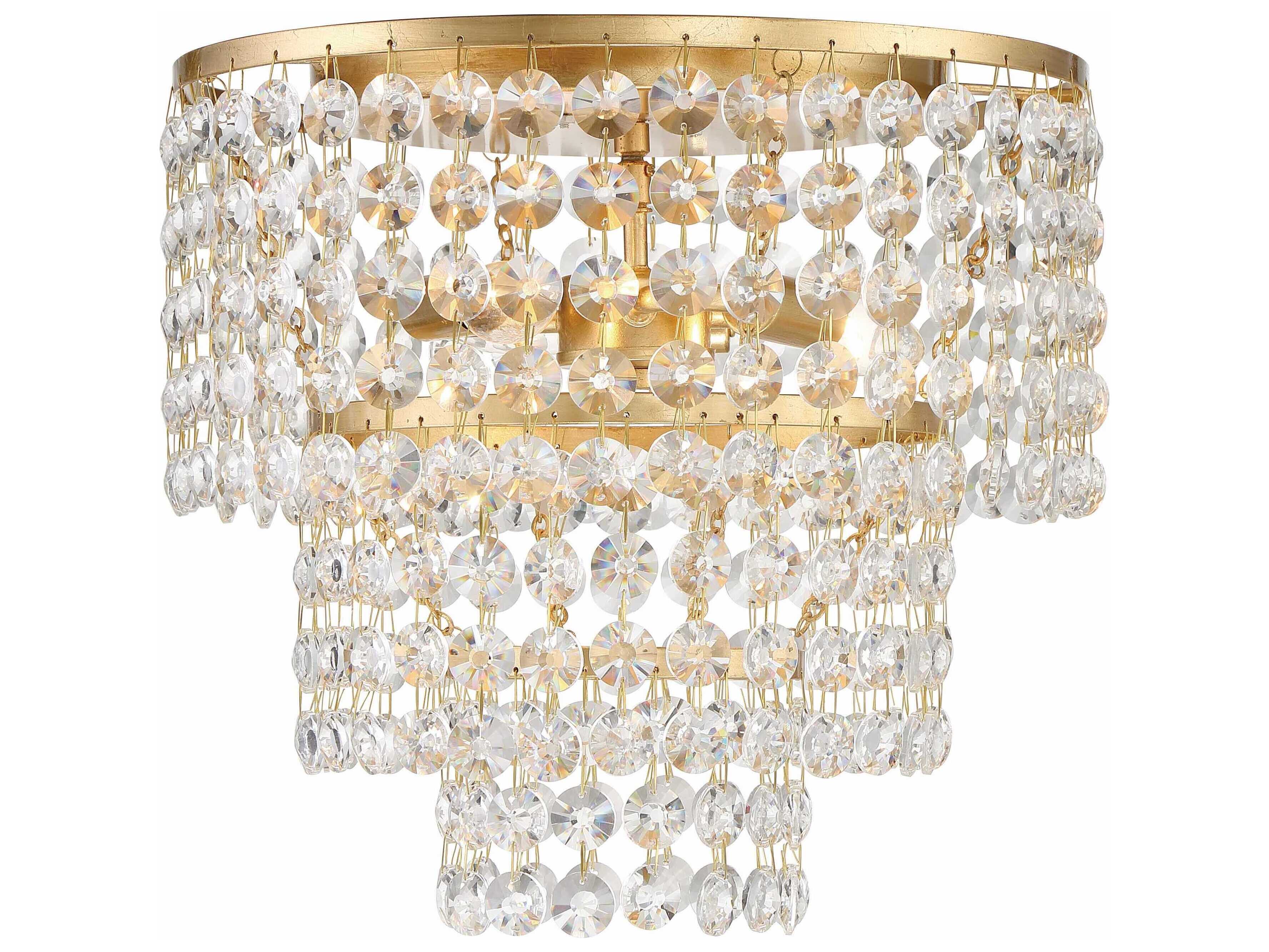 Crystorama Gabrielle 3-Light Antique Gold Crystal Tiered Flush Mount