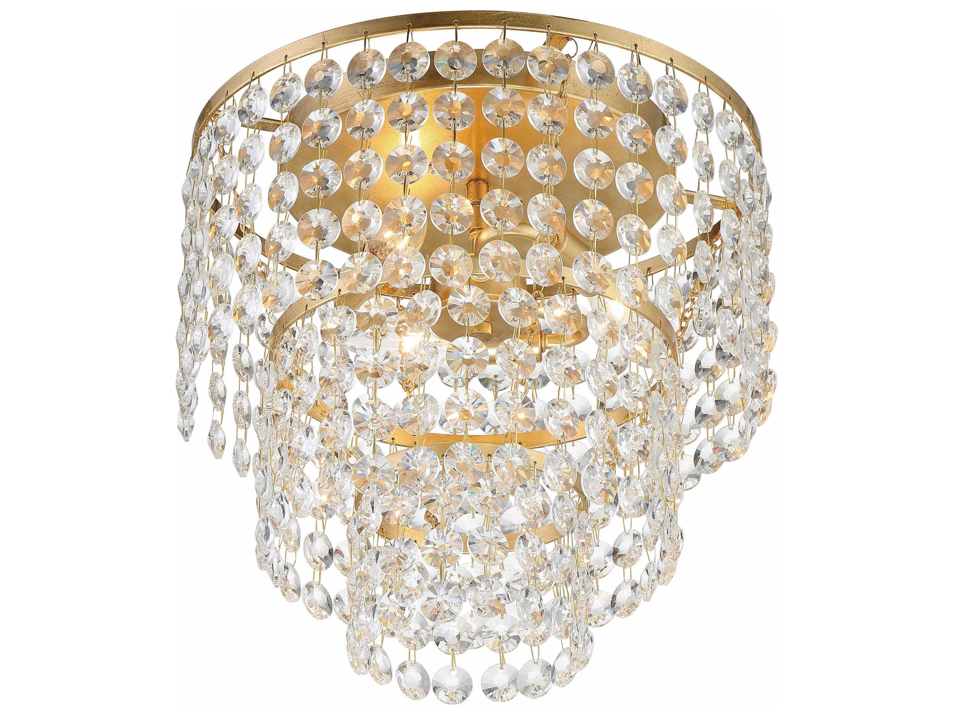 Crystorama Gabrielle 3-Light Antique Gold Crystal Tiered Flush Mount