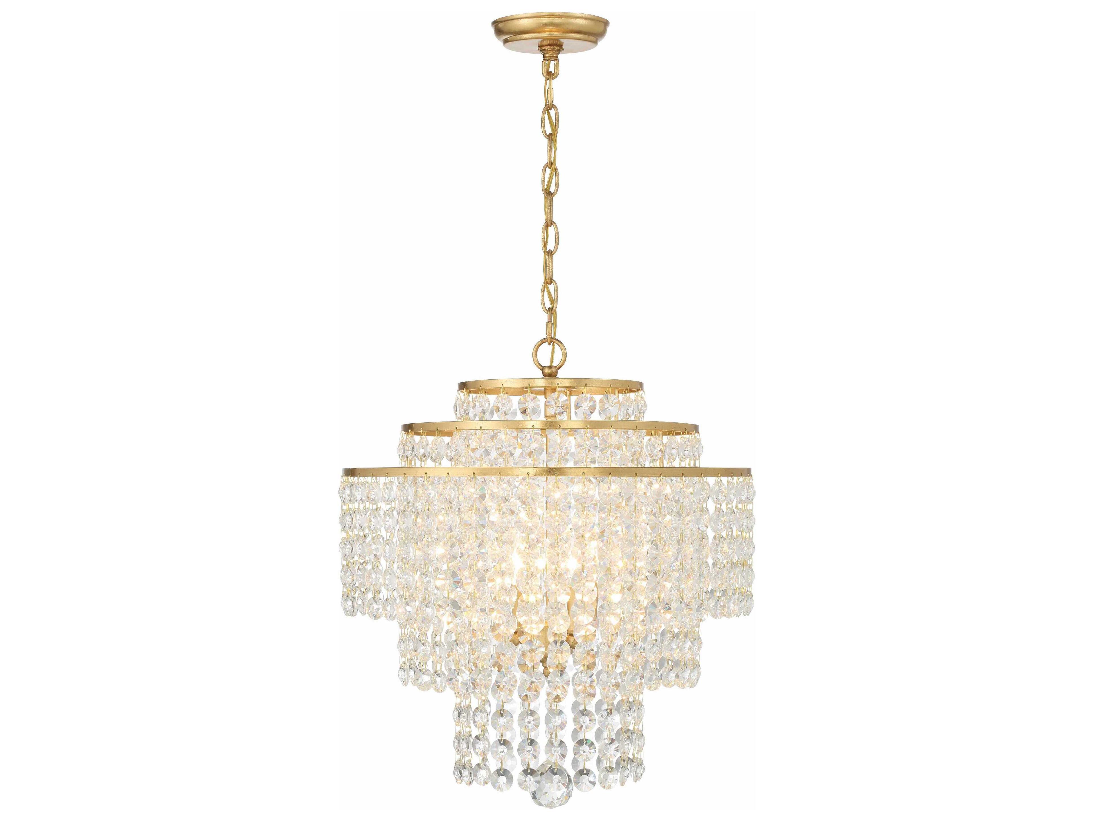 Crystorama Gabrielle 4-Light Antique Gold Crystal Glass Candelabra Tiered Chandelier