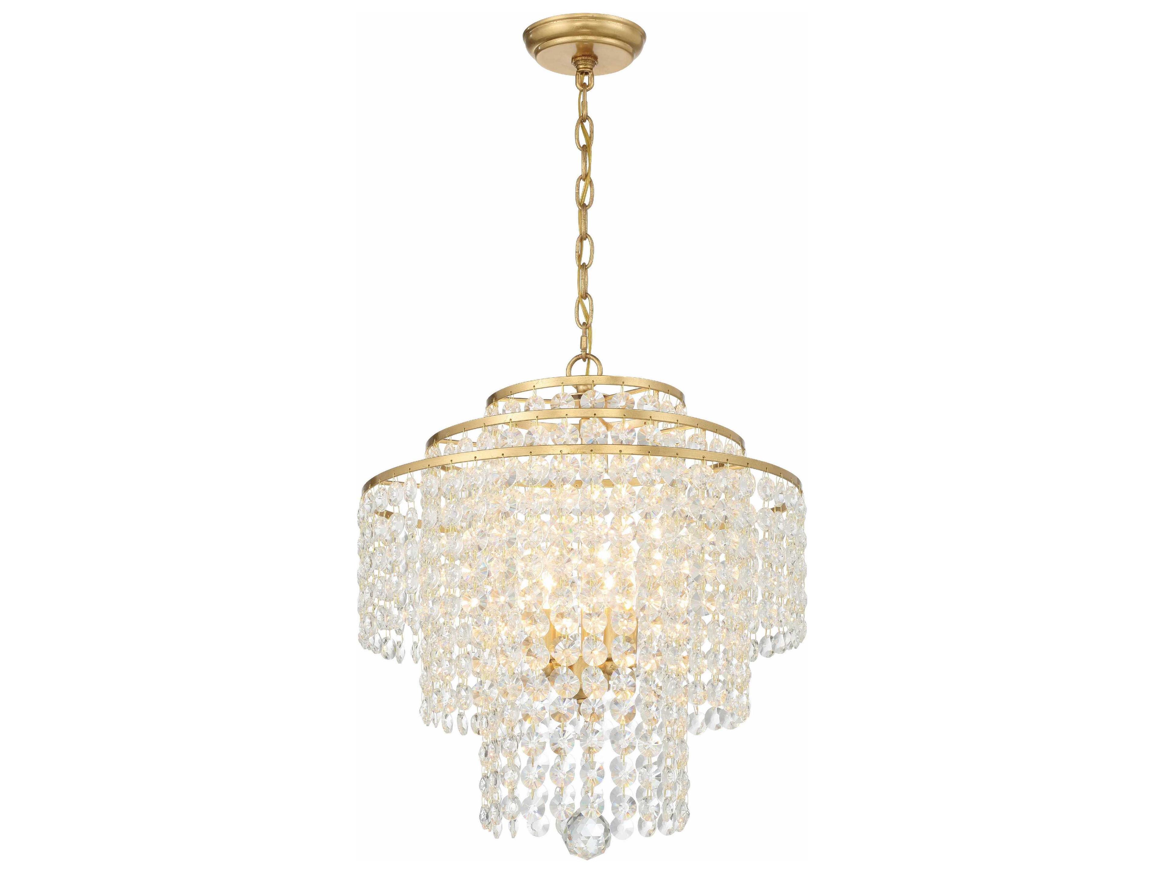 Crystorama Gabrielle 4-Light Antique Gold Crystal Glass Candelabra Tiered Chandelier