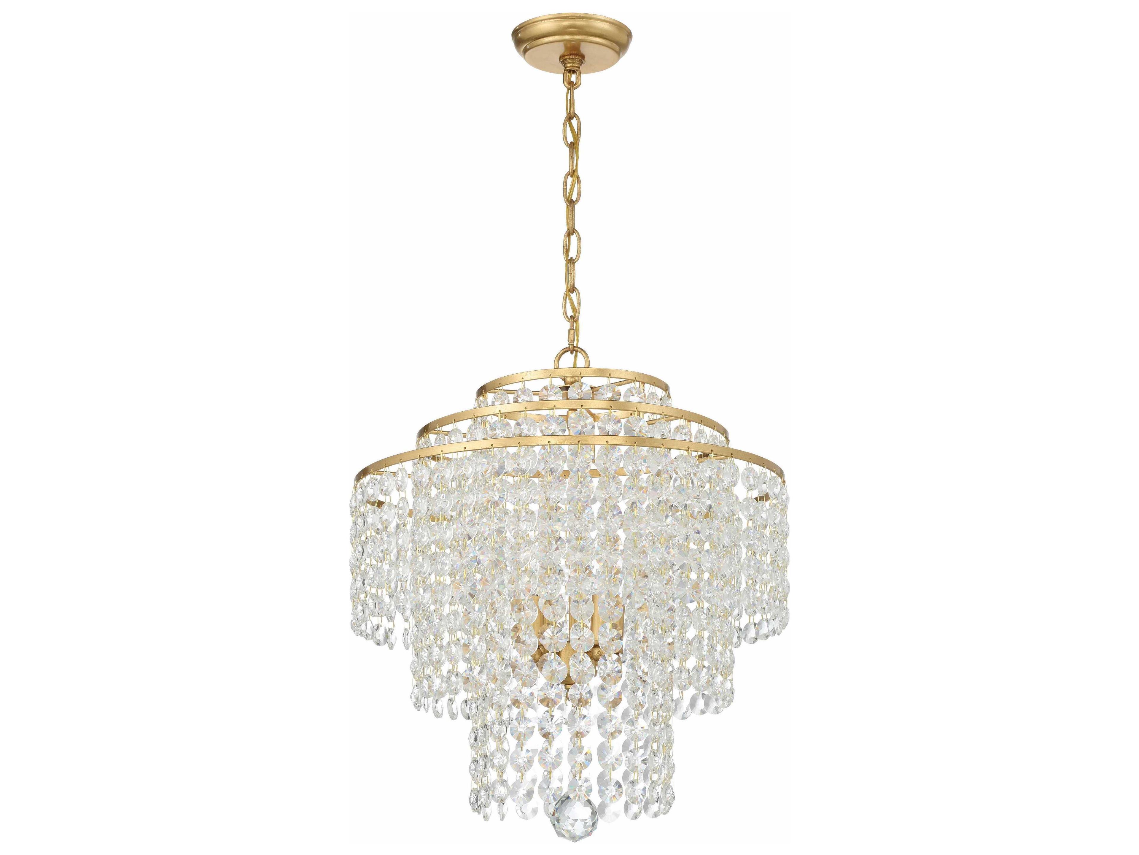 Crystorama Gabrielle 4-Light Antique Gold Crystal Glass Candelabra Tiered Chandelier