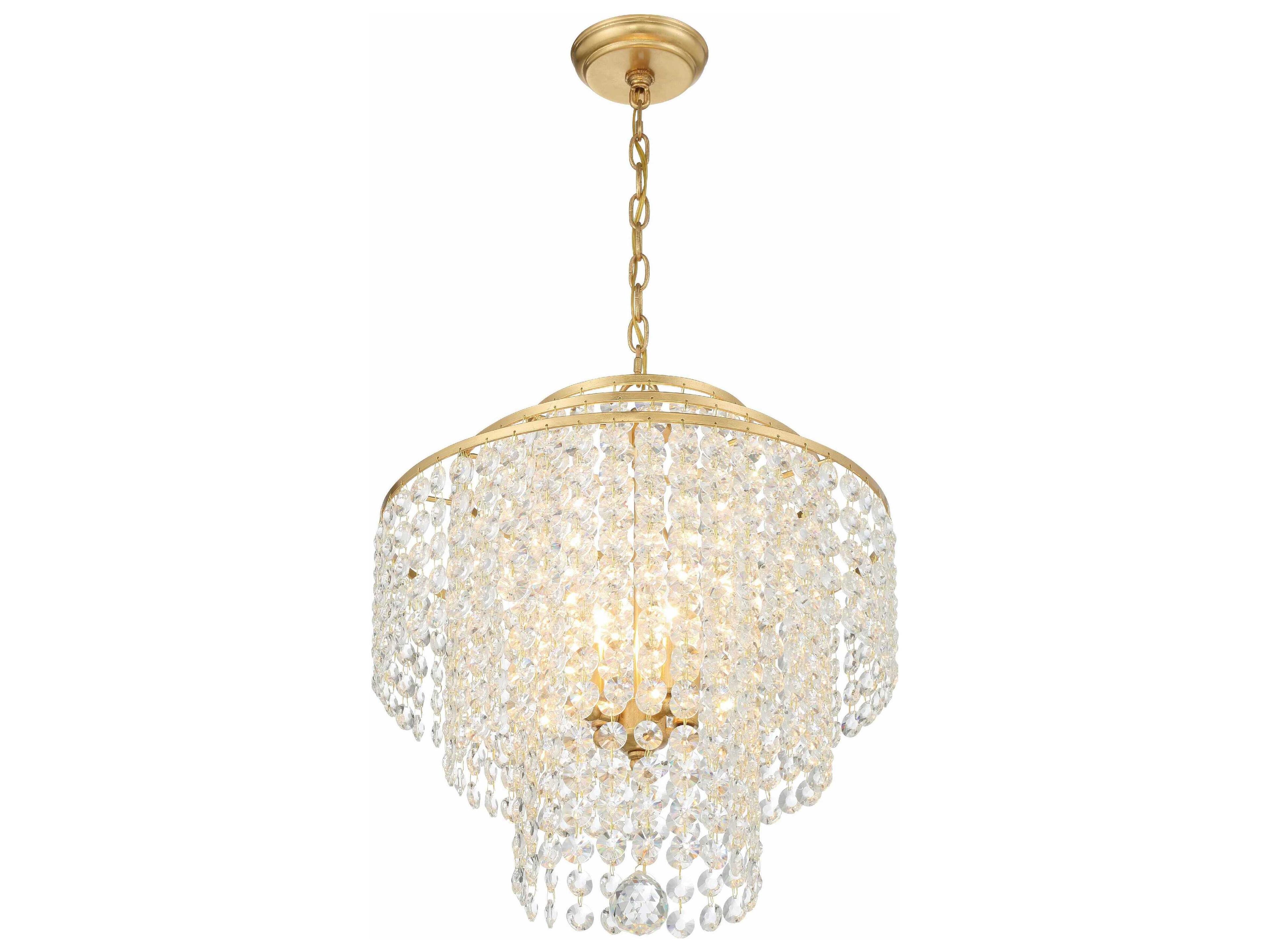 Crystorama Gabrielle 4-Light Antique Gold Crystal Glass Candelabra Tiered Chandelier