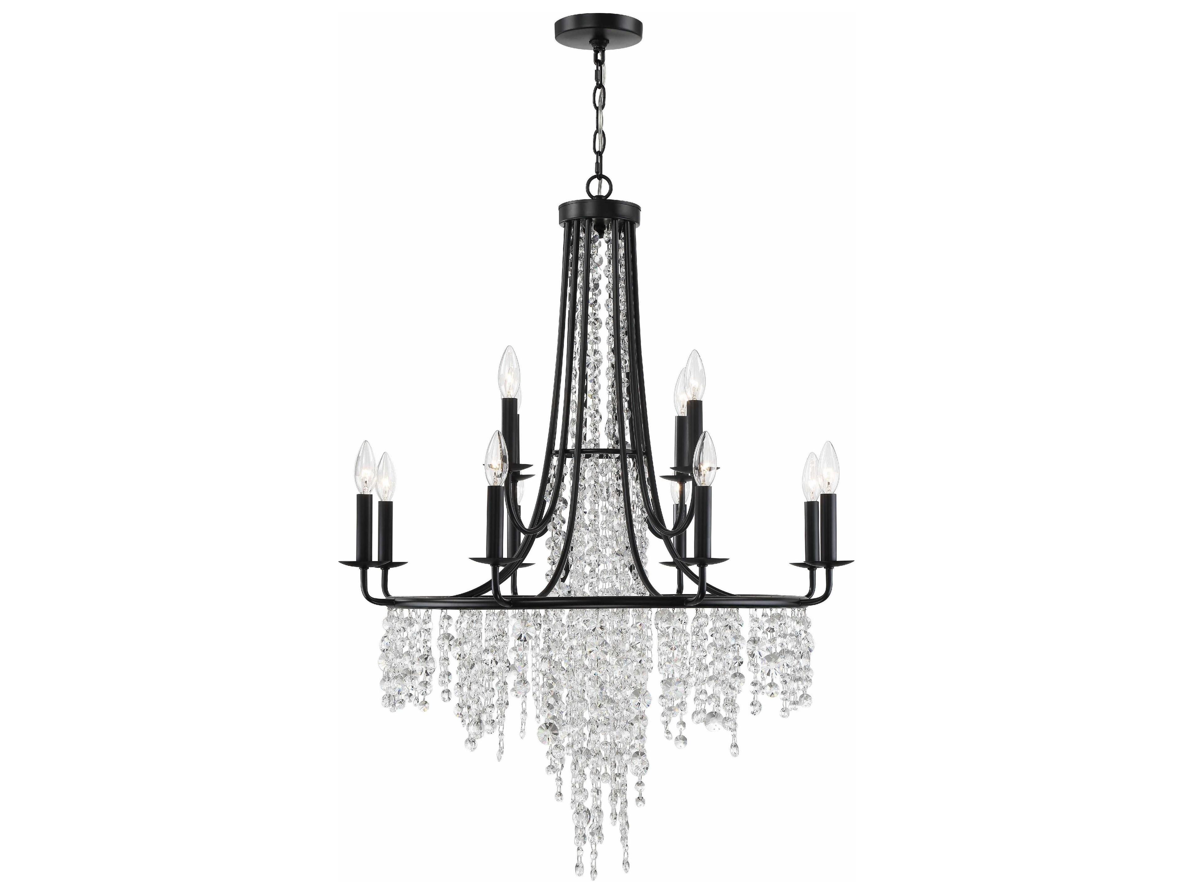 Crystorama Gabrielle 12-Light Matte Black Crystal Candelabra Chandelier