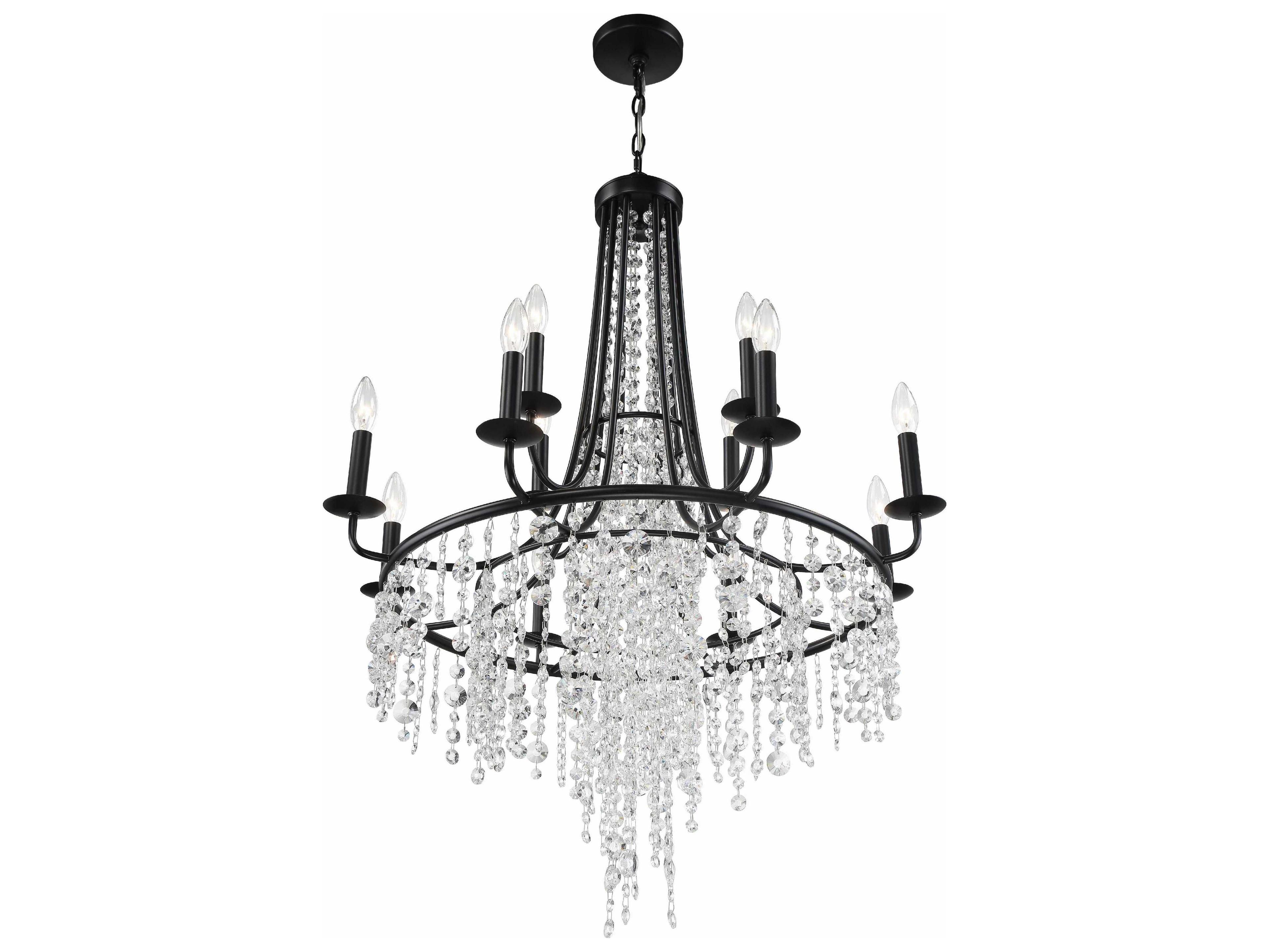 Crystorama Gabrielle 12-Light Matte Black Crystal Candelabra Chandelier