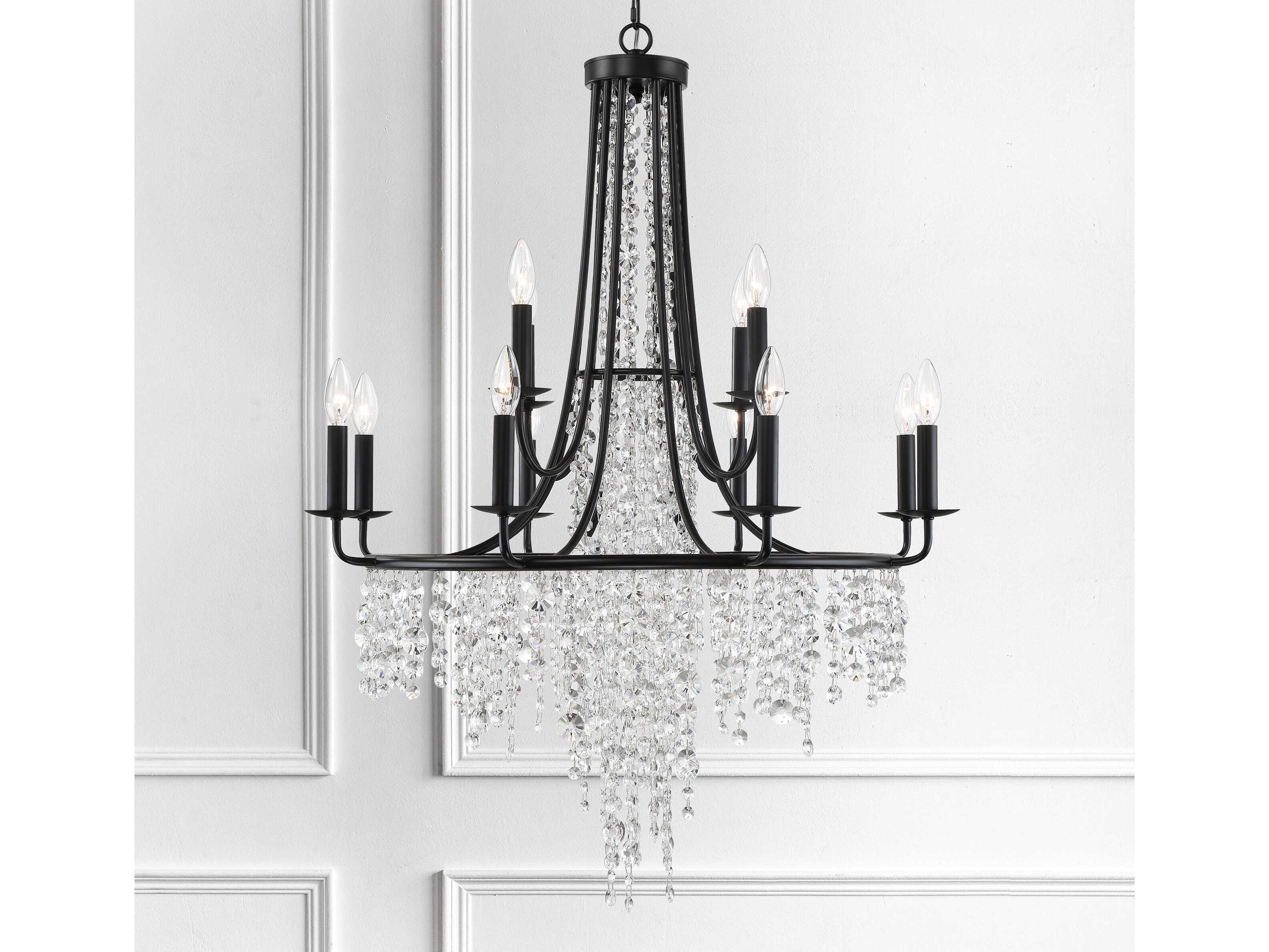 Crystorama Gabrielle 12-Light Matte Black Crystal Candelabra Chandelier