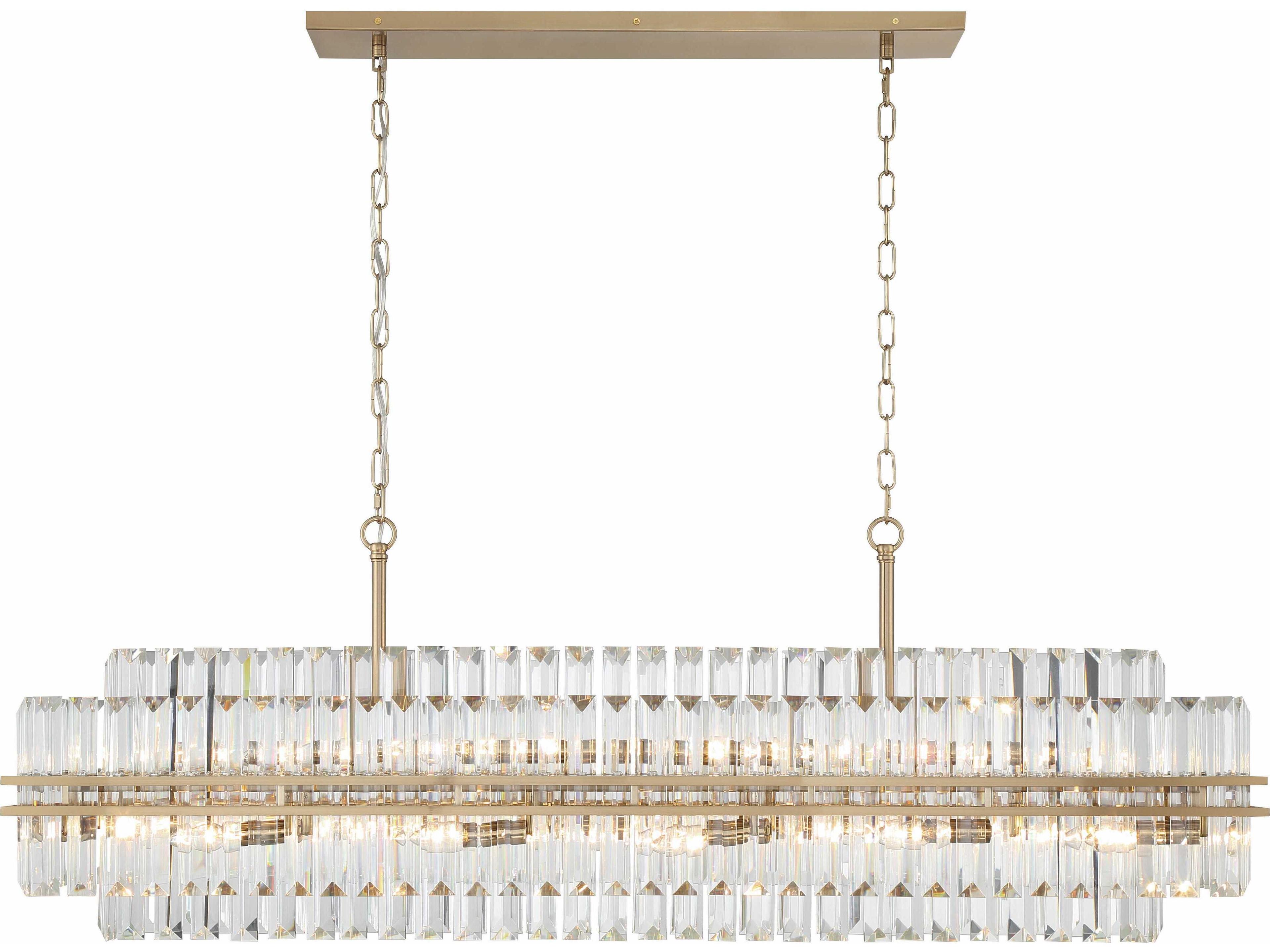 Crystorama Hayes 16-Light6-Light Aged Brass Crystal Linear Island Pendant