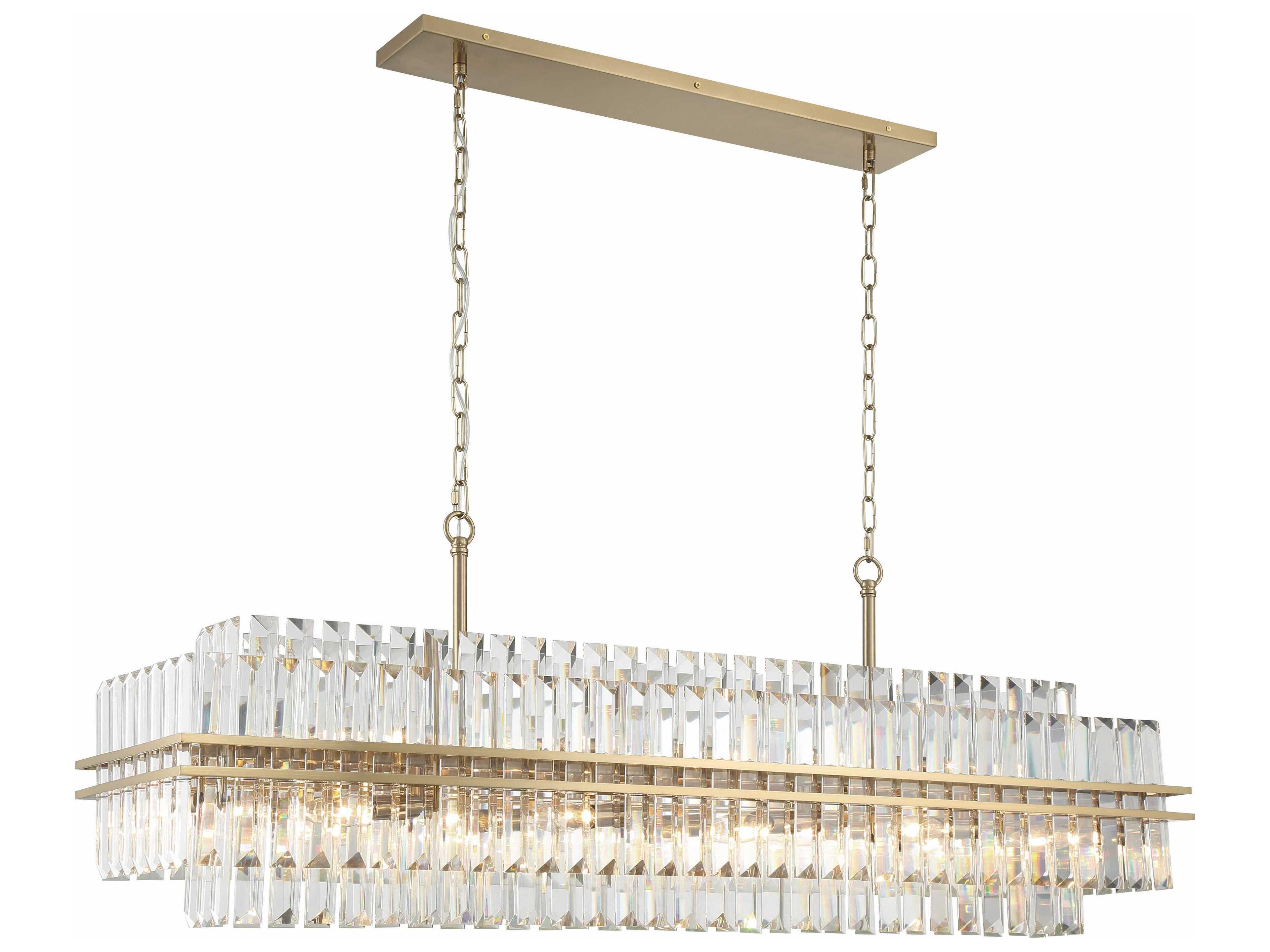 Crystorama Hayes 16-Light6-Light Aged Brass Crystal Linear Island Pendant