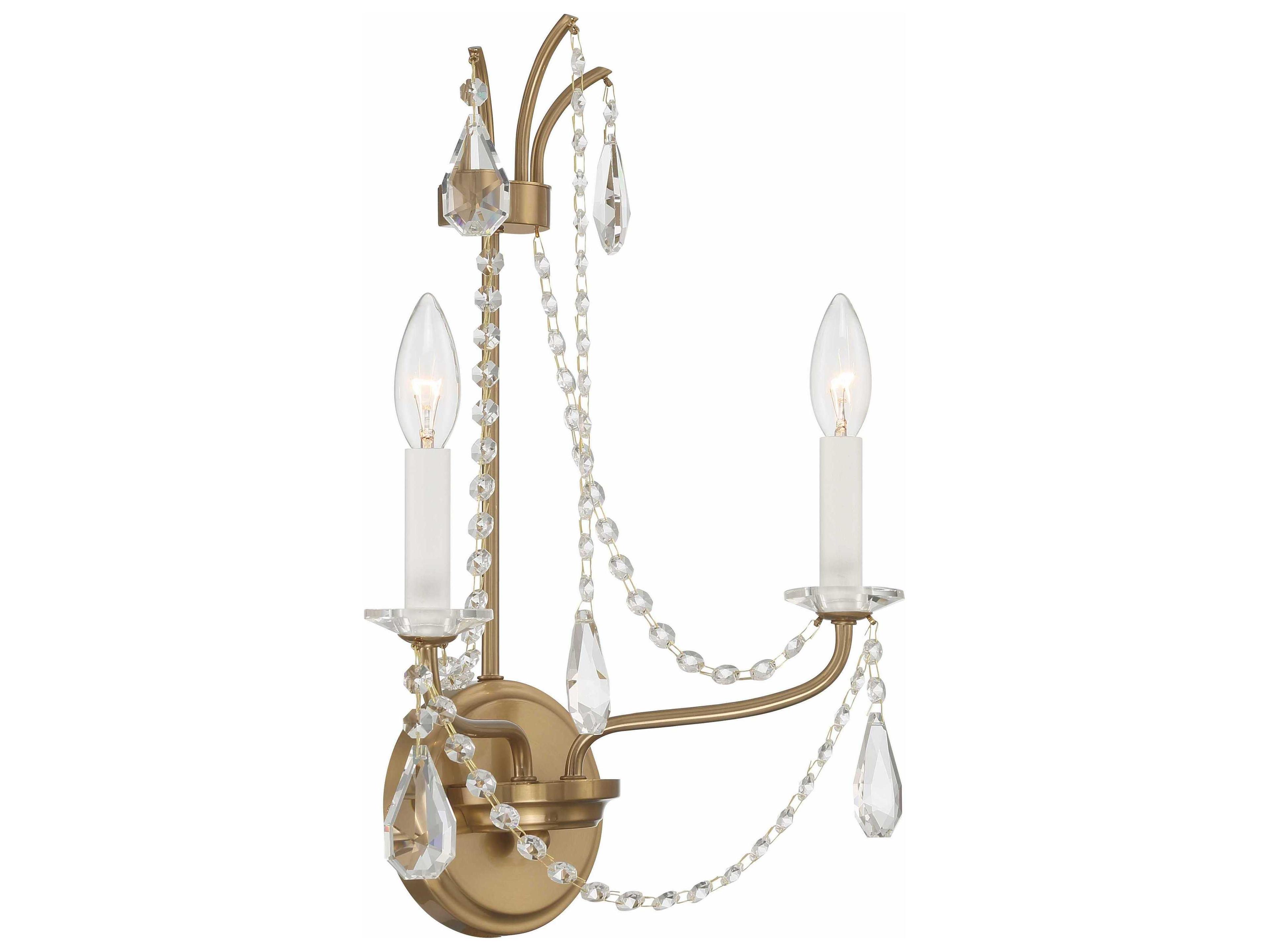 Crystorama Karrington 2-Light Aged Brass Crystal Wall Sconce