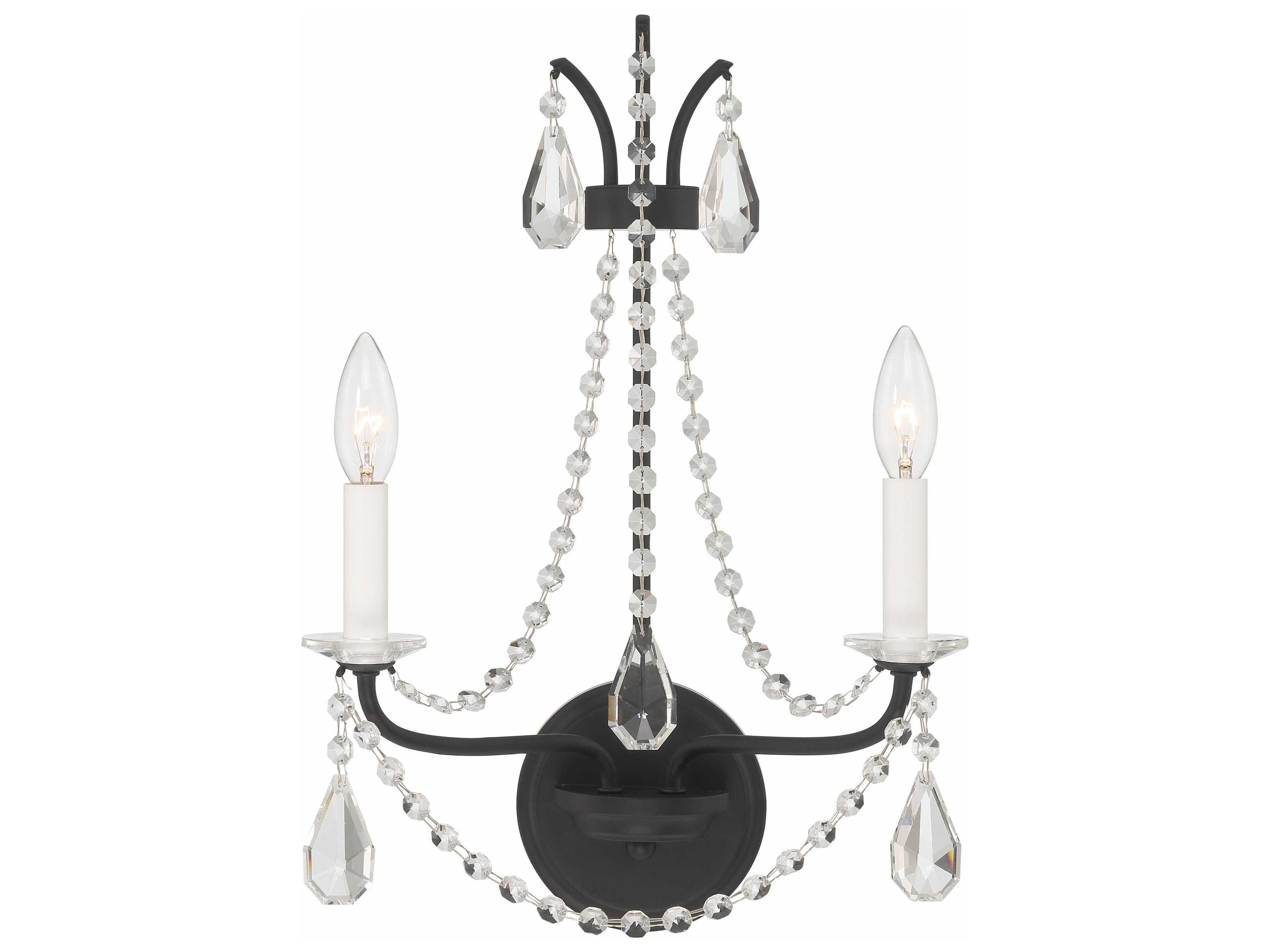 Crystorama Karrington 2-Light Matte Black Crystal Wall Sconce
