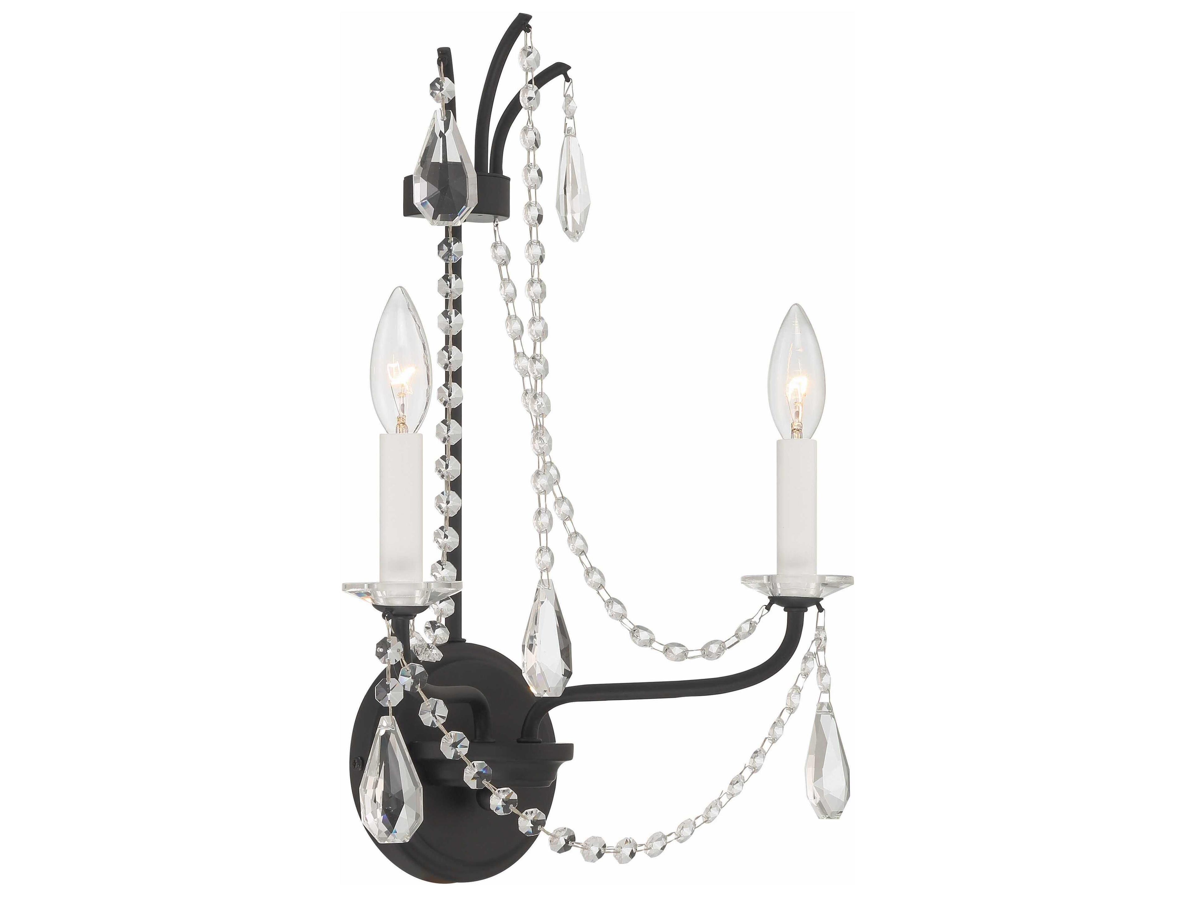 Crystorama Karrington 2-Light Matte Black Crystal Wall Sconce
