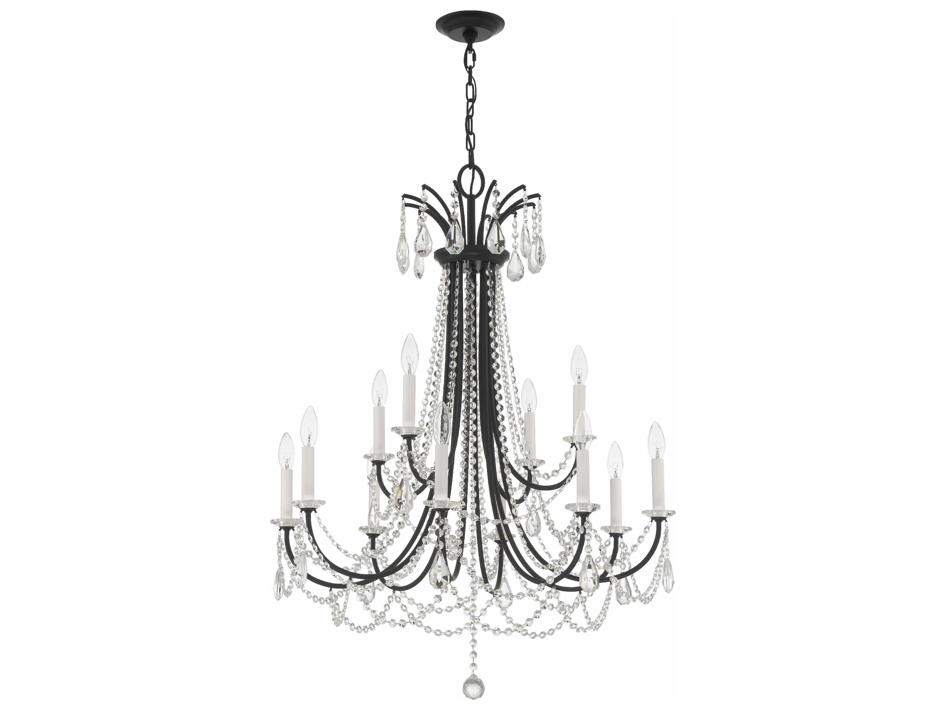 Crystorama Karrington 12-Light Matte Black Crystal Candelabra Chandelier