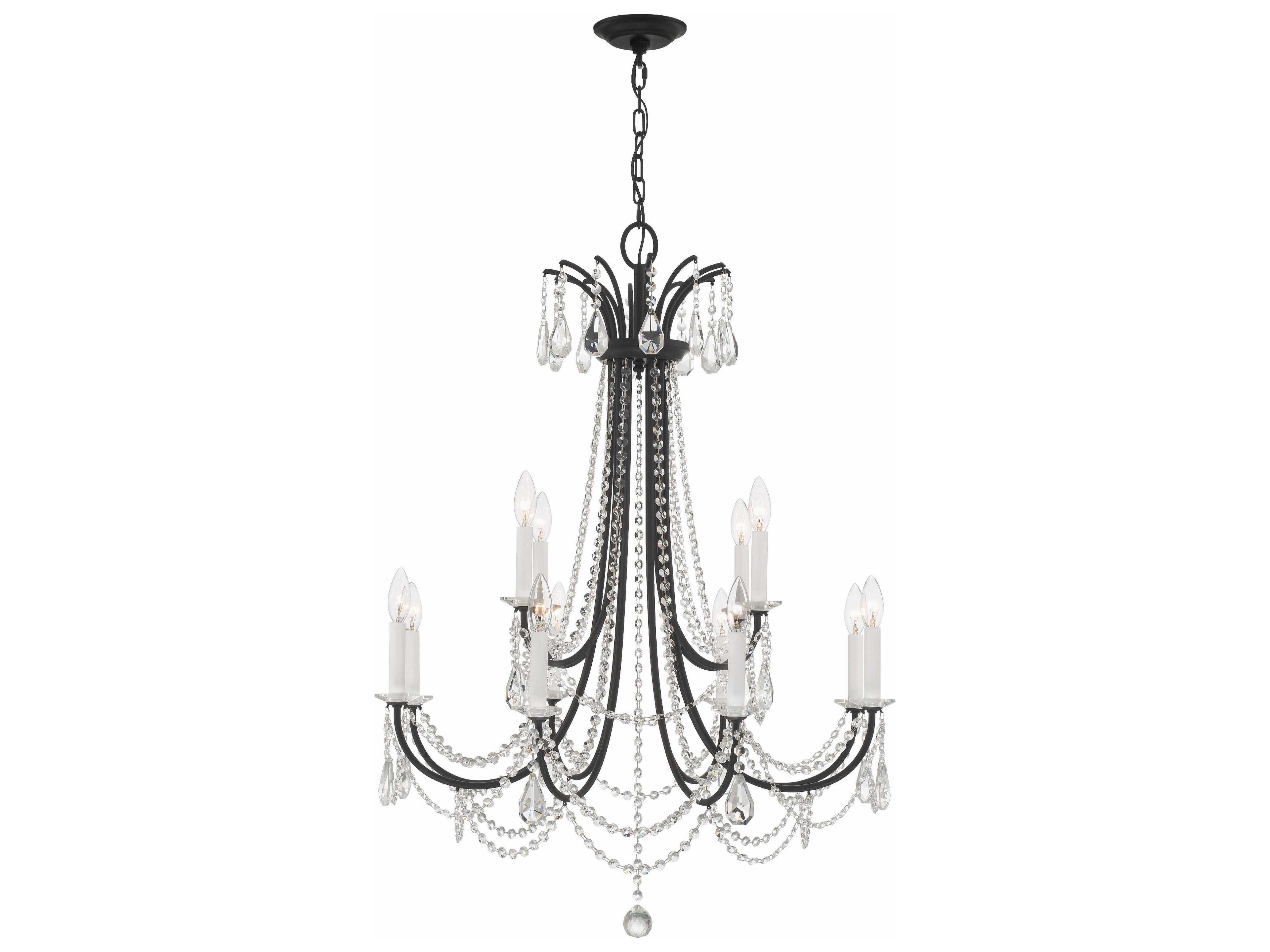 Crystorama Karrington 12-Light Matte Black Crystal Candelabra Chandelier