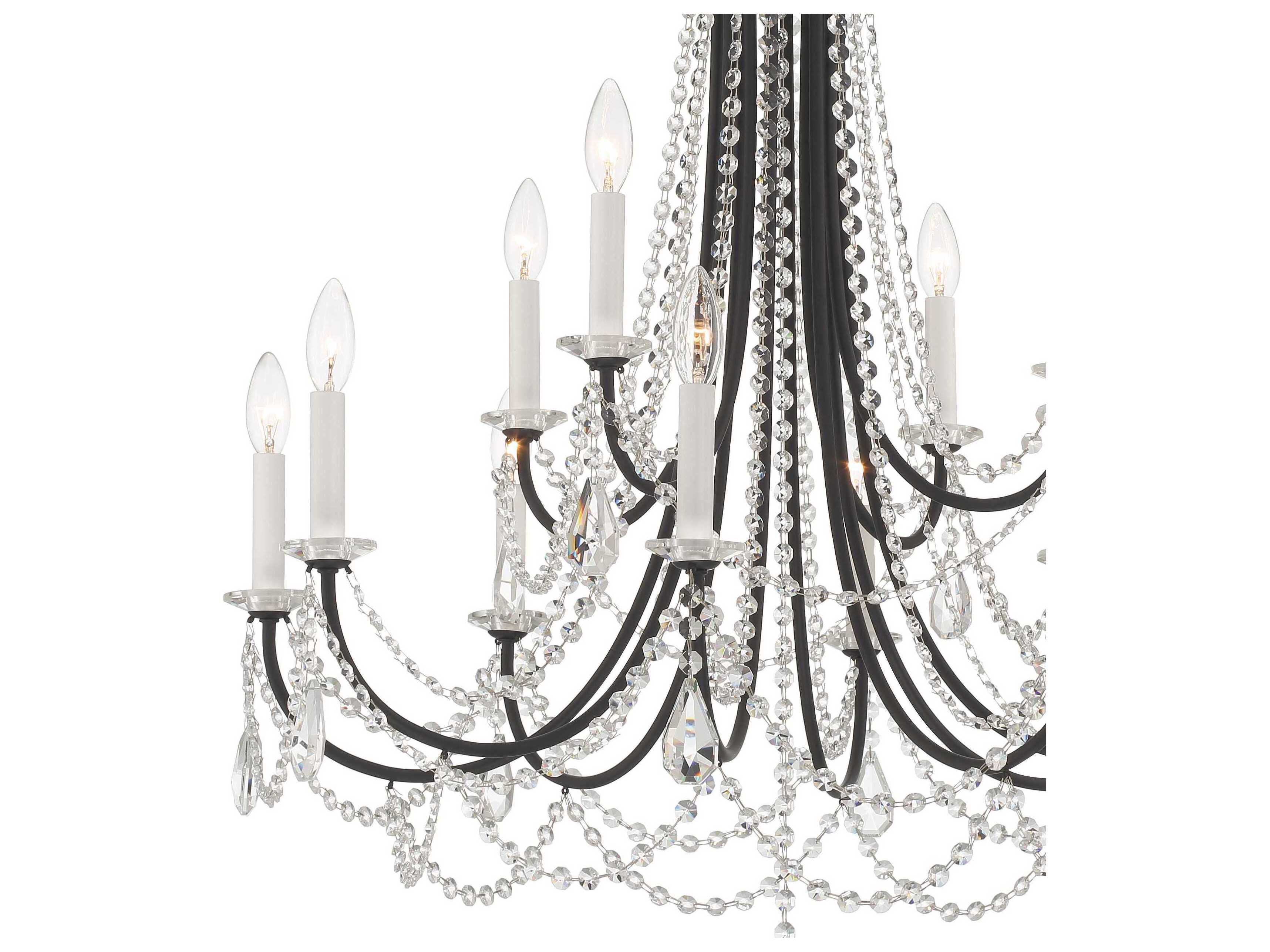 Crystorama Karrington 12-Light Matte Black Crystal Candelabra Chandelier