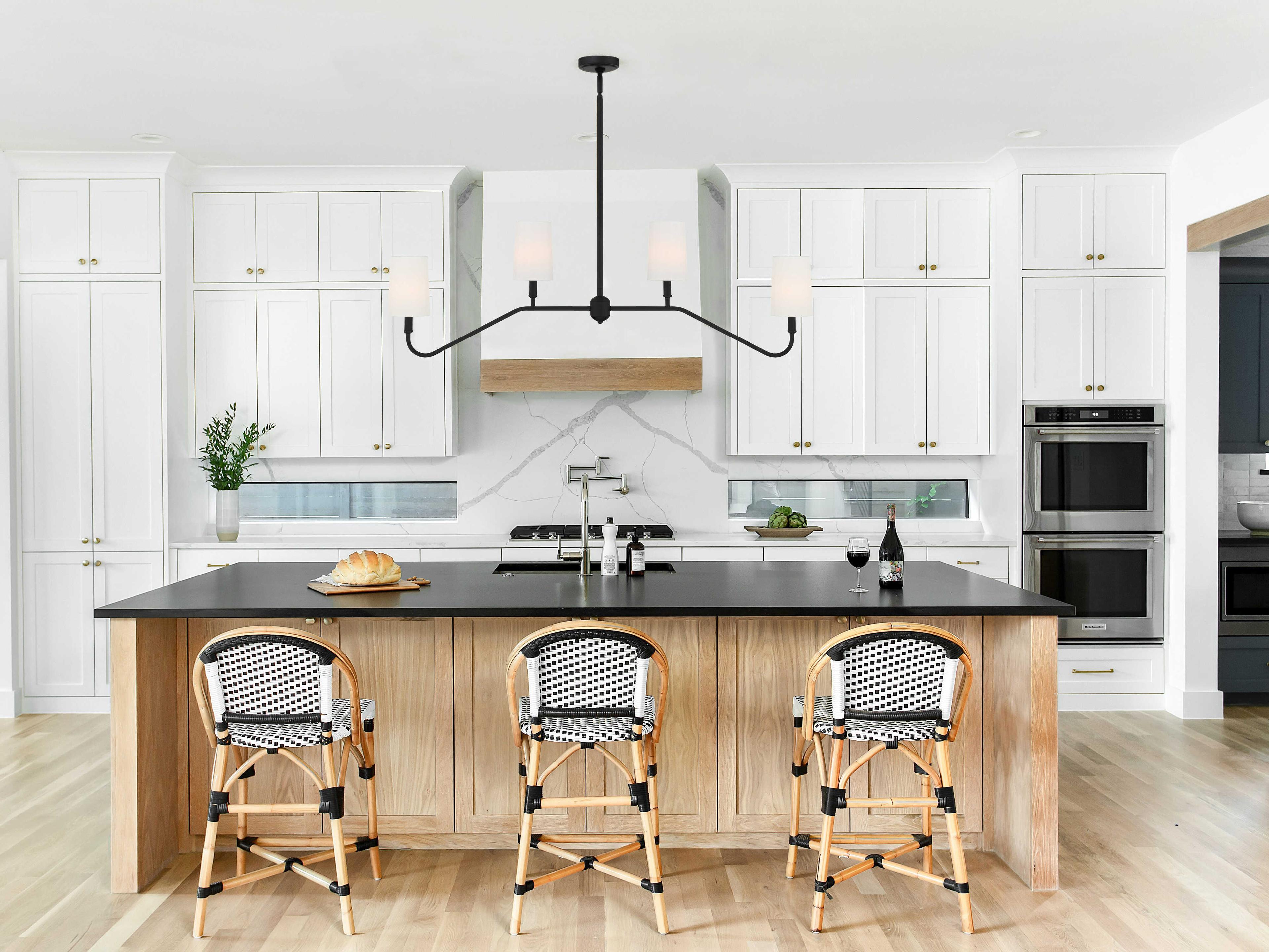 Crystorama Keenan 4-Light Black Forged Glass Linear Island Pendant