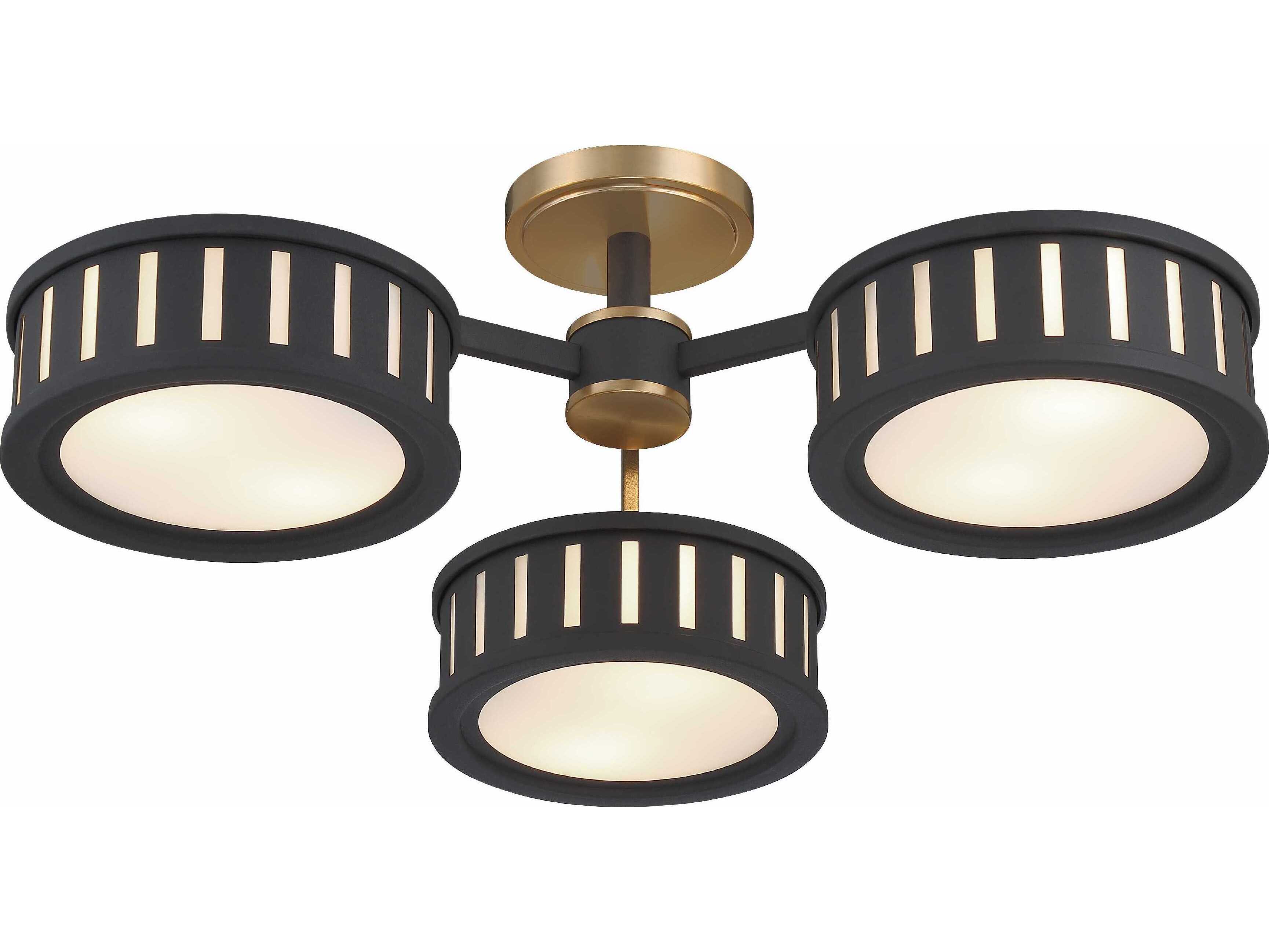 Crystorama Kendal 6-Light Vibrant Gold Black Forged Glass Drum Semi Flush Mount