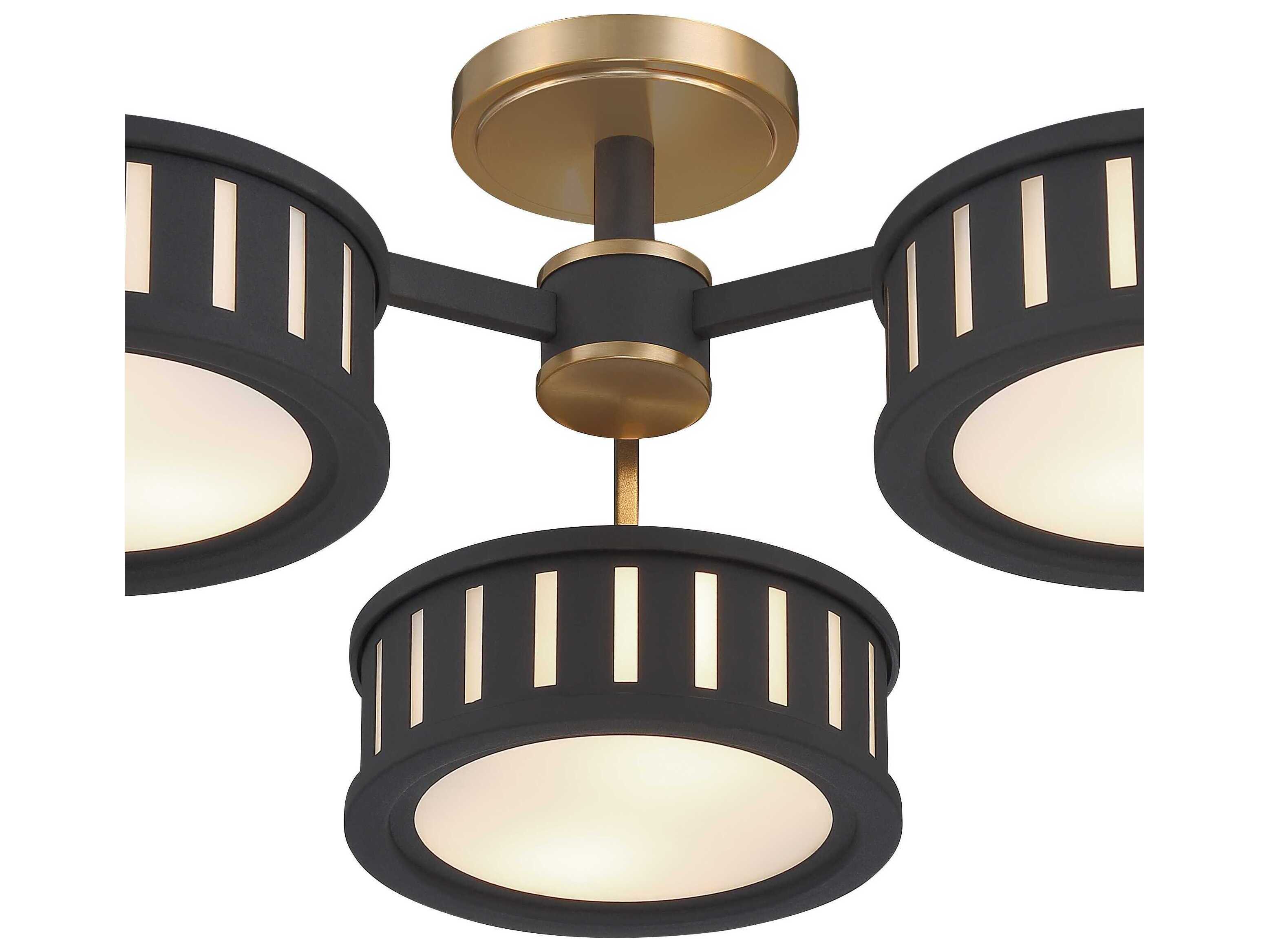 Crystorama Kendal 6-Light Vibrant Gold Black Forged Glass Drum Semi Flush Mount
