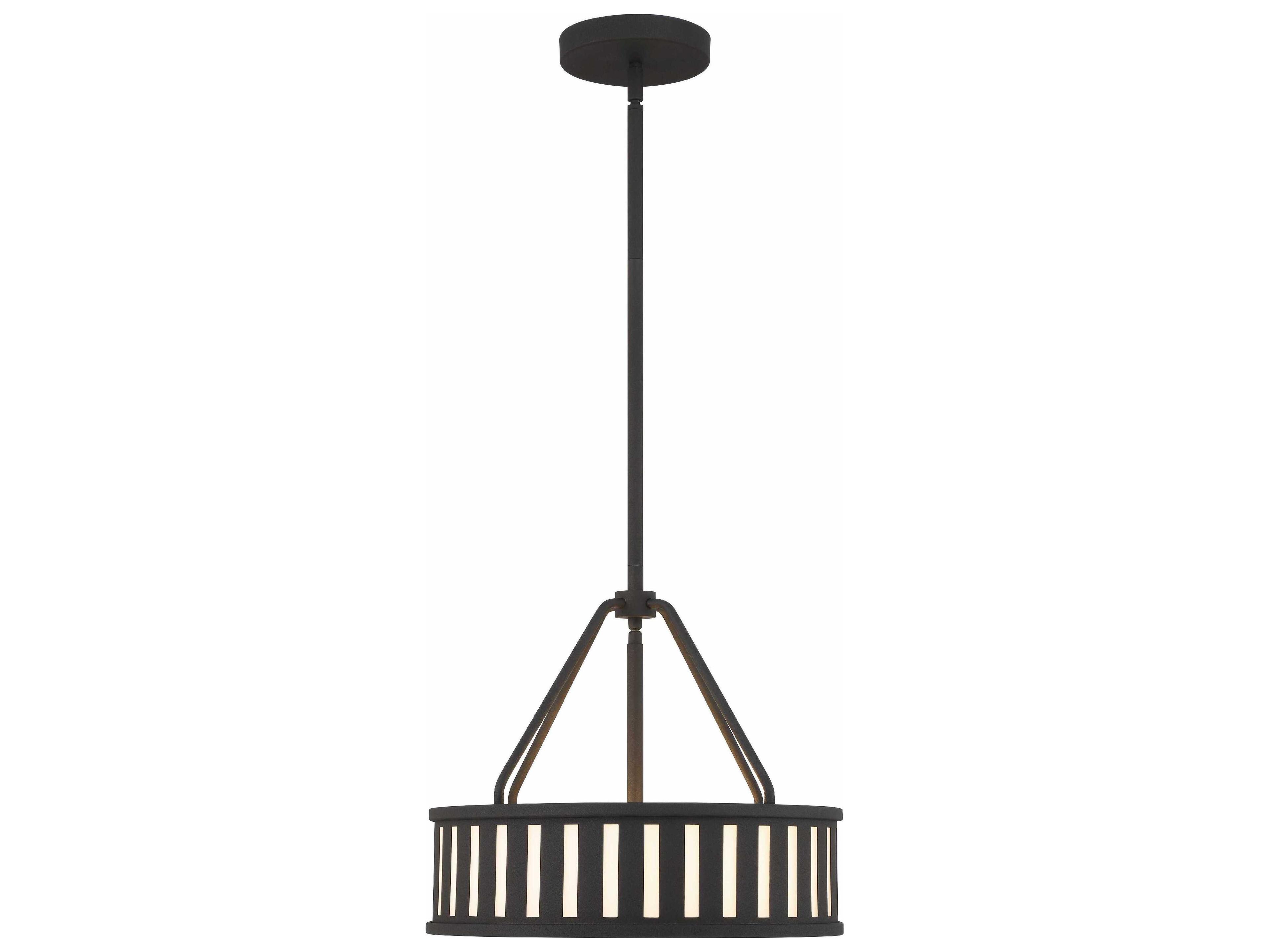 Crystorama Kendal 3-Light Black Forged Glass Drum Pendant