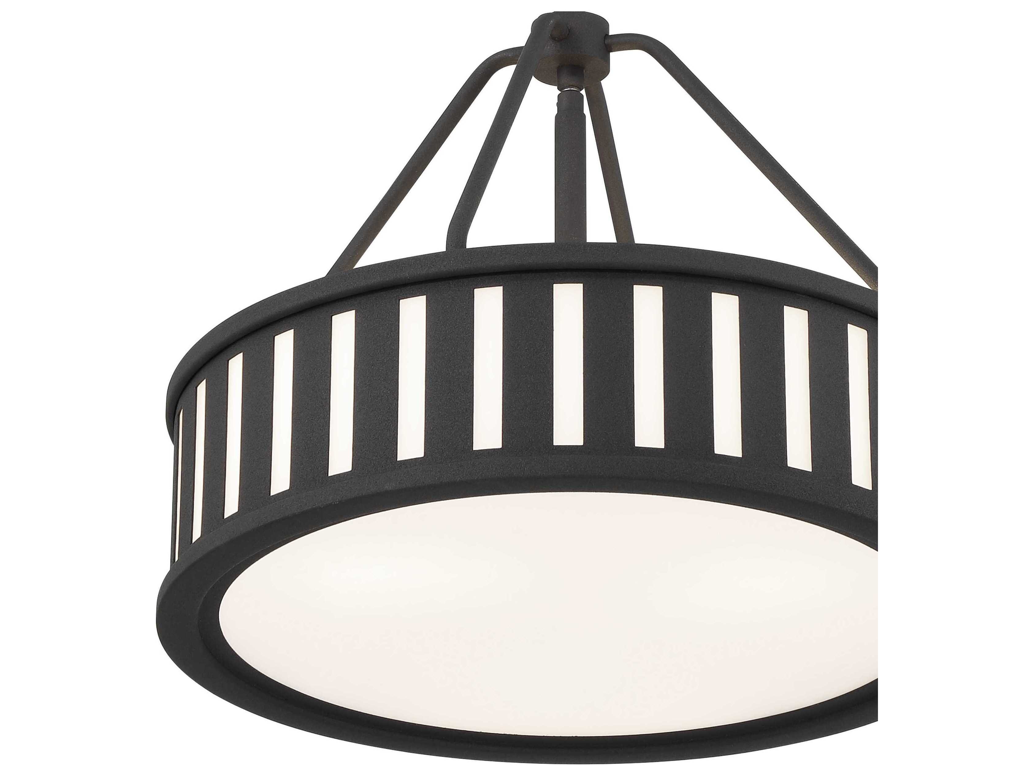 Crystorama Kendal 3-Light Black Forged Glass Drum Pendant