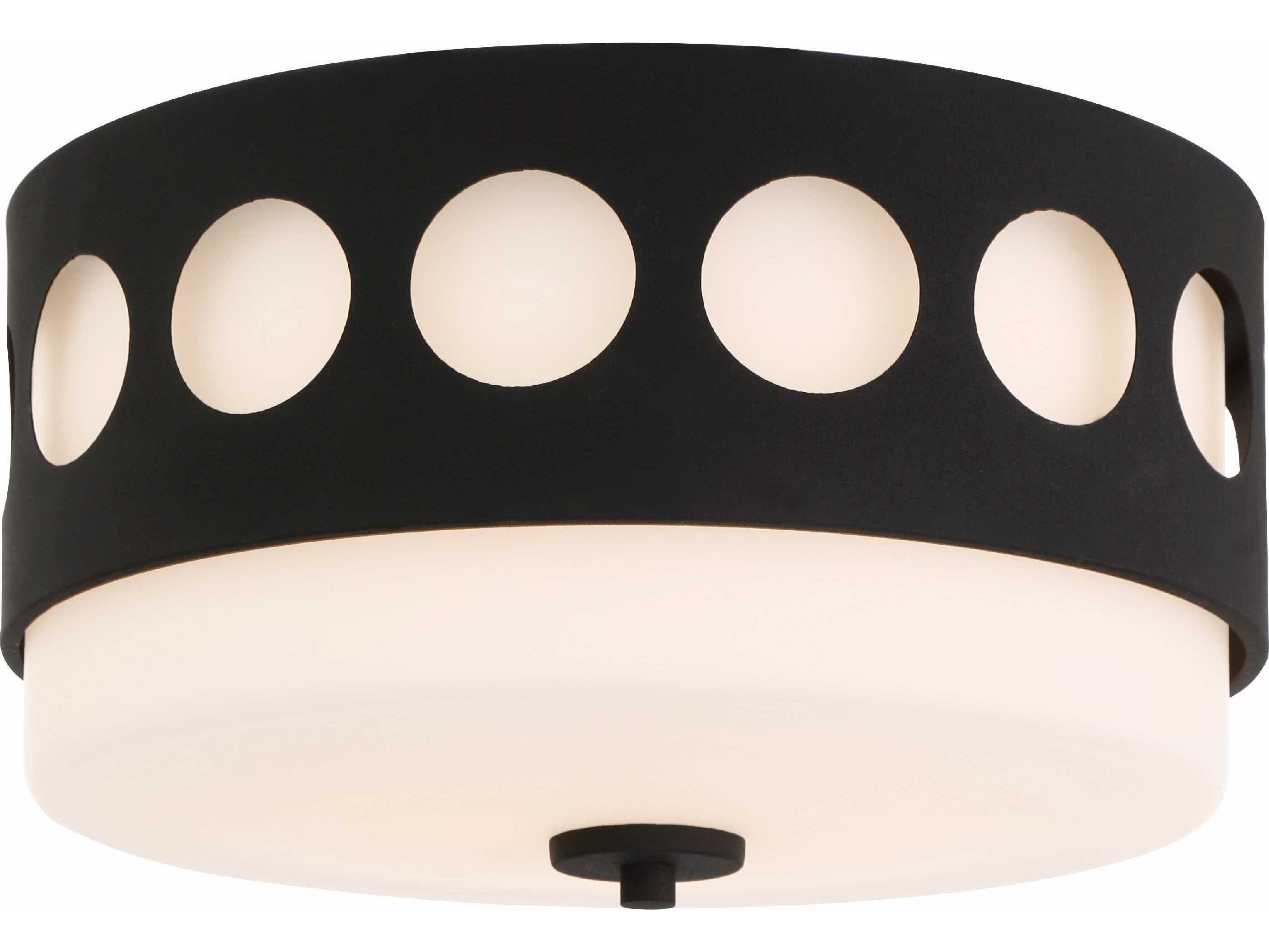 Crystorama Kirby 2-Light Black Forged Glass Drum Flush Mount