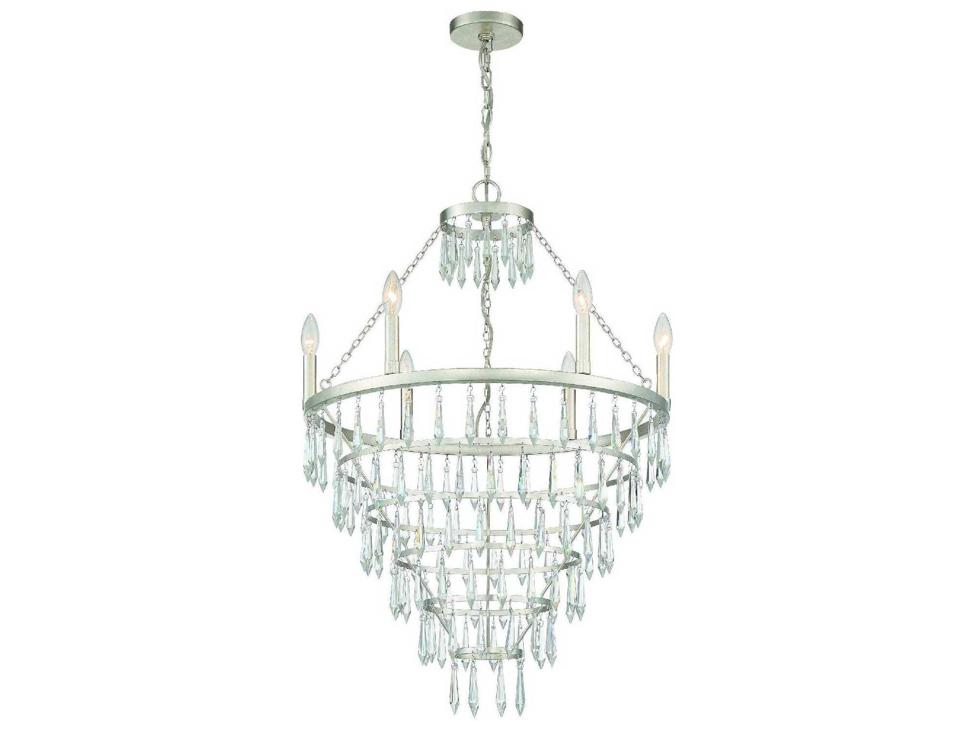 Crystorama Lucille 6-Light Antique Silver Crystal Glass Candelabra Tiered Chandelier