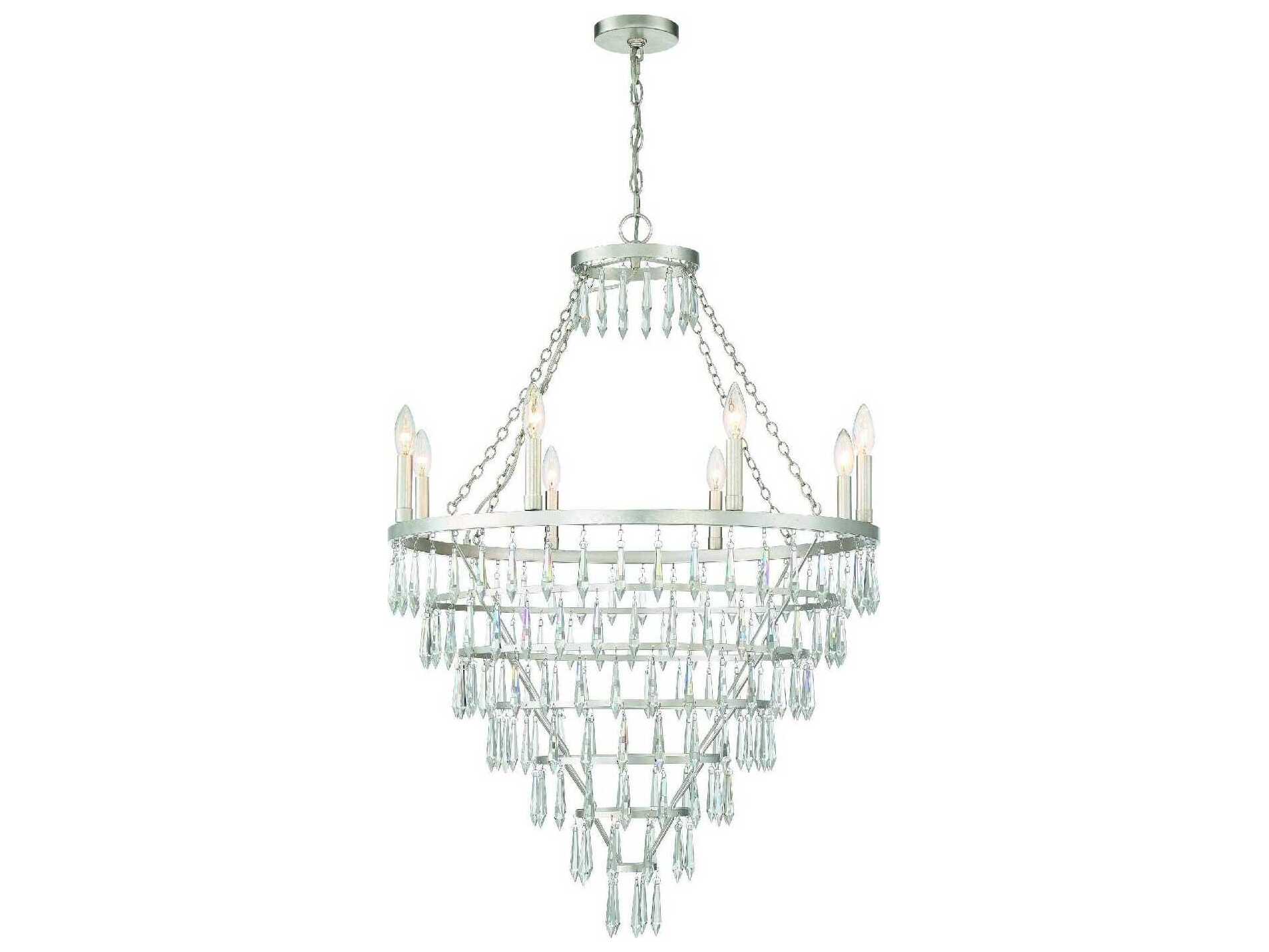 Crystorama Lucille 8-Light Antique Silver Crystal Glass Candelabra Tiered Chandelier