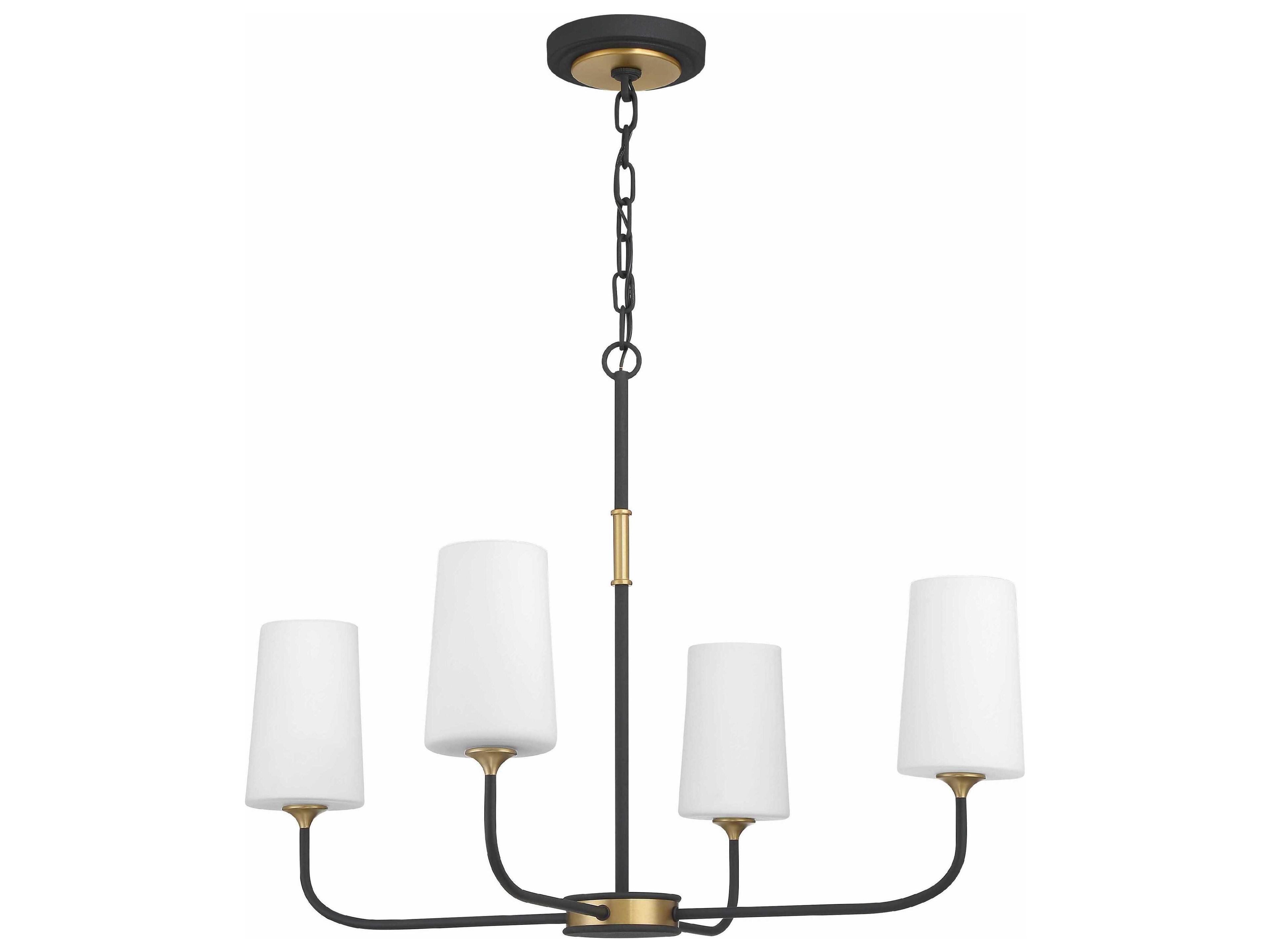Crystorama Niles 4-Light Black Forged Modern Gold Glass Candelabra Cylinder Chandelier