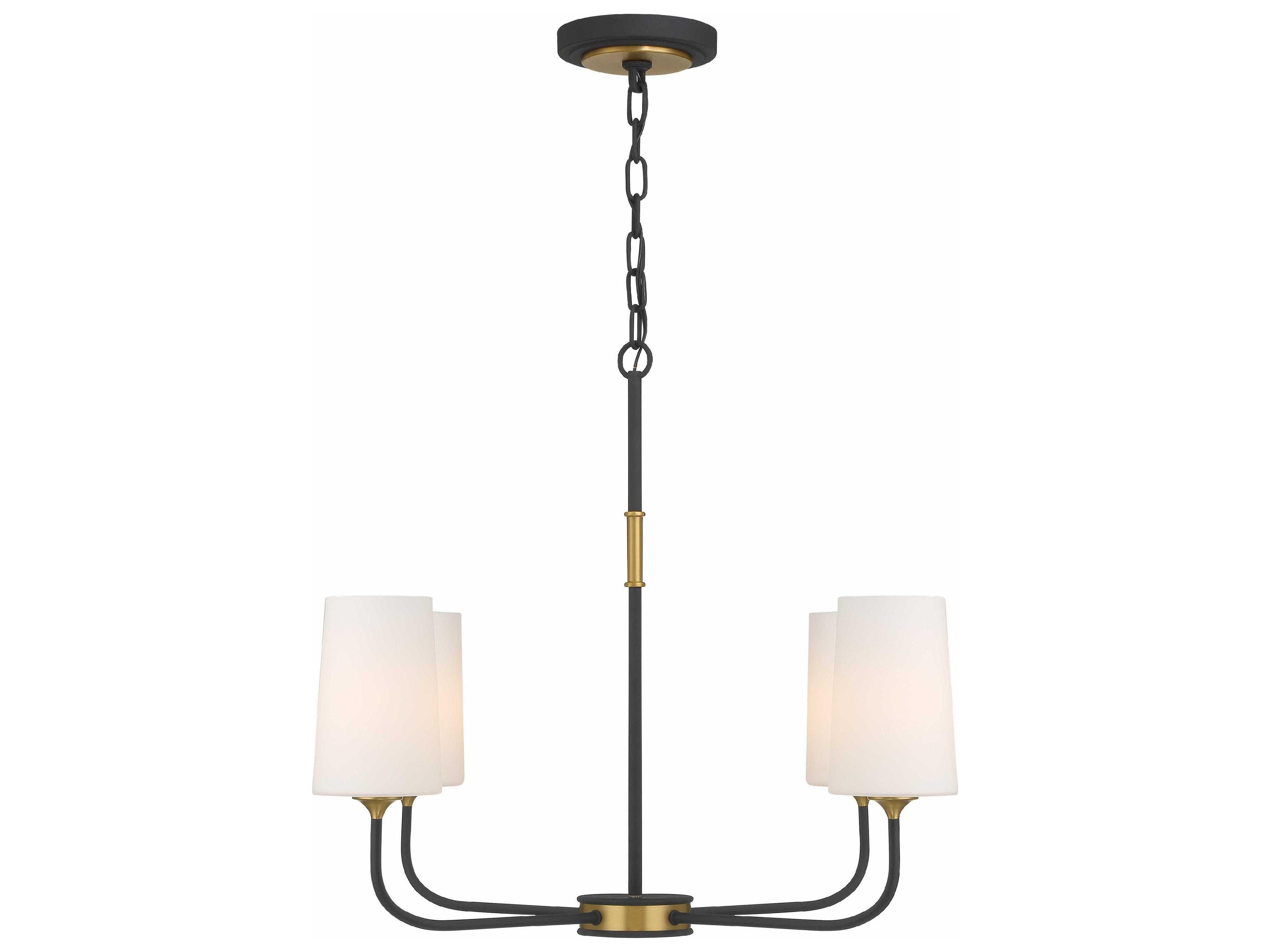 Crystorama Niles 4-Light Black Forged Modern Gold Glass Candelabra Cylinder Chandelier