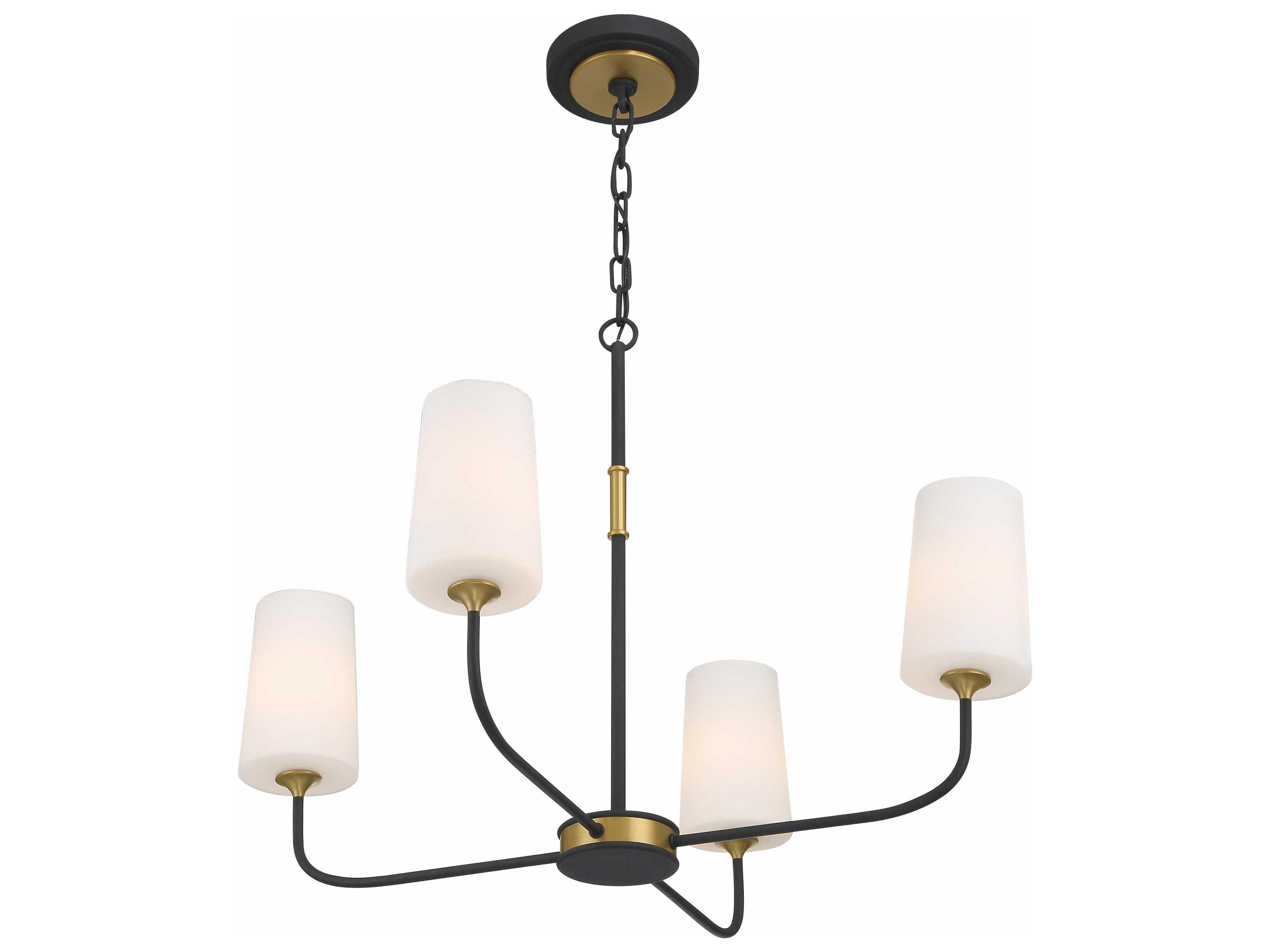Crystorama Niles 4-Light Black Forged Modern Gold Glass Candelabra Cylinder Chandelier