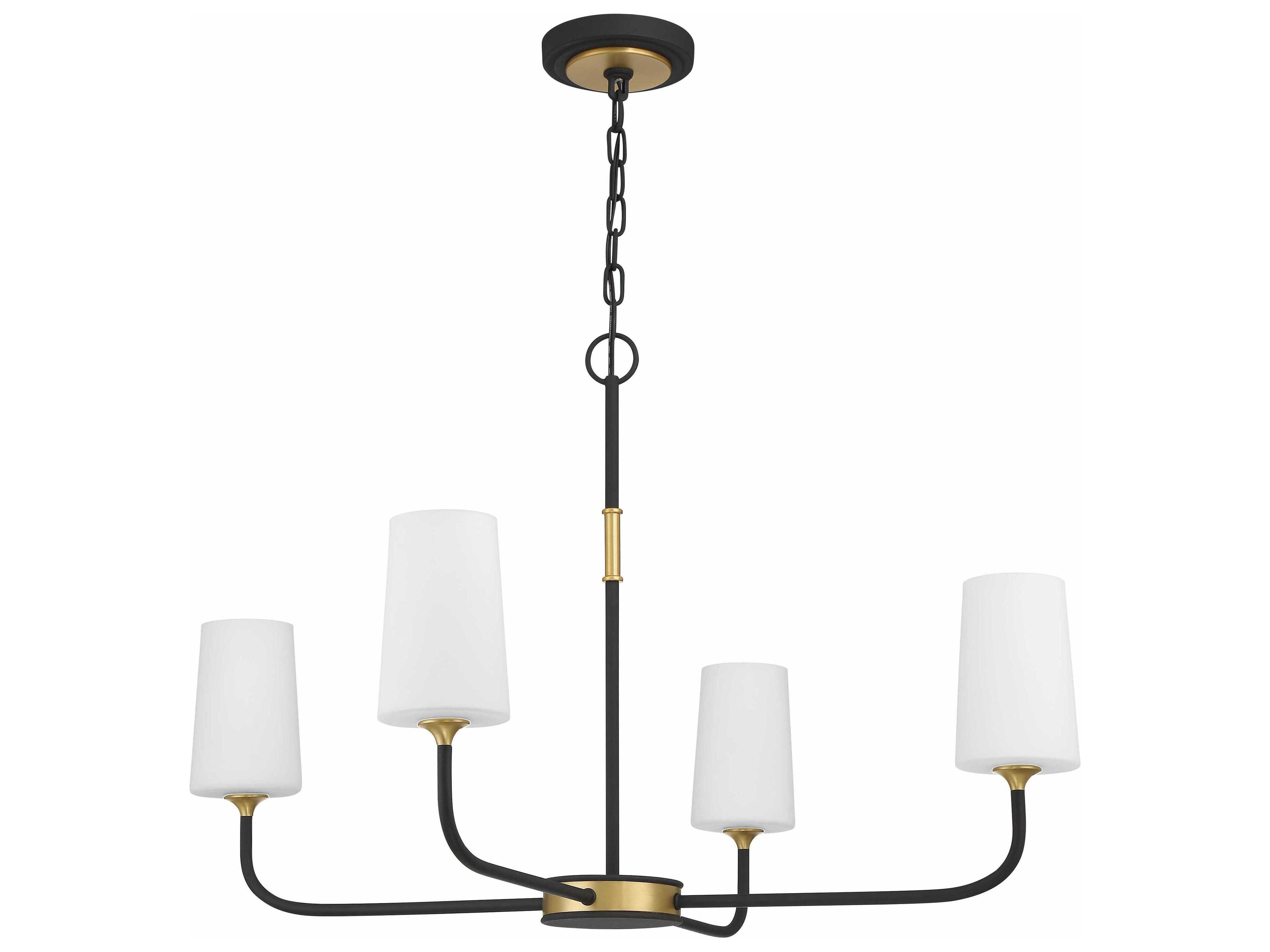 Crystorama Niles 4-Light Black Forged Modern Gold Glass Candelabra Cylinder Chandelier