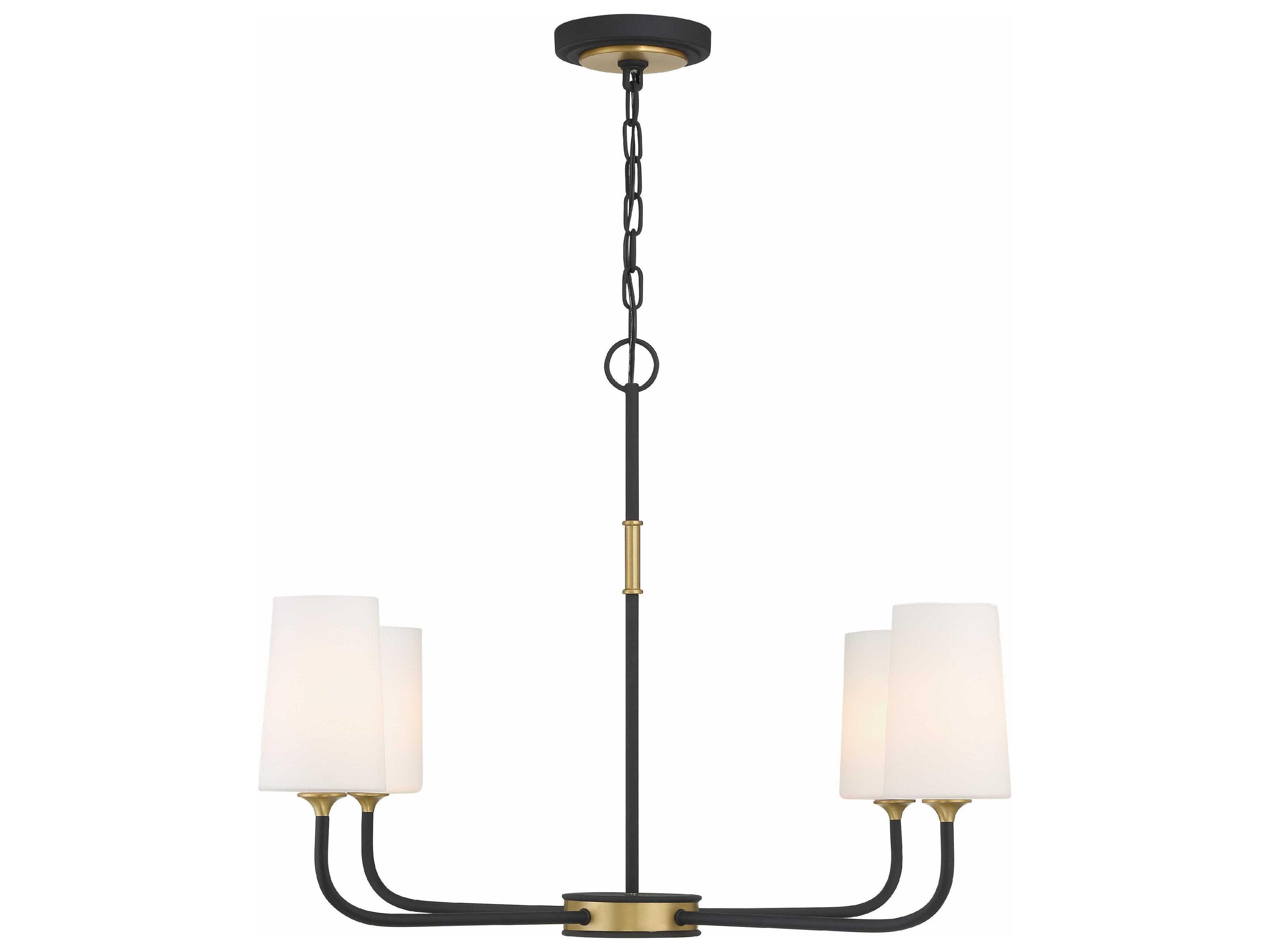 Crystorama Niles 4-Light Black Forged Modern Gold Glass Candelabra Cylinder Chandelier
