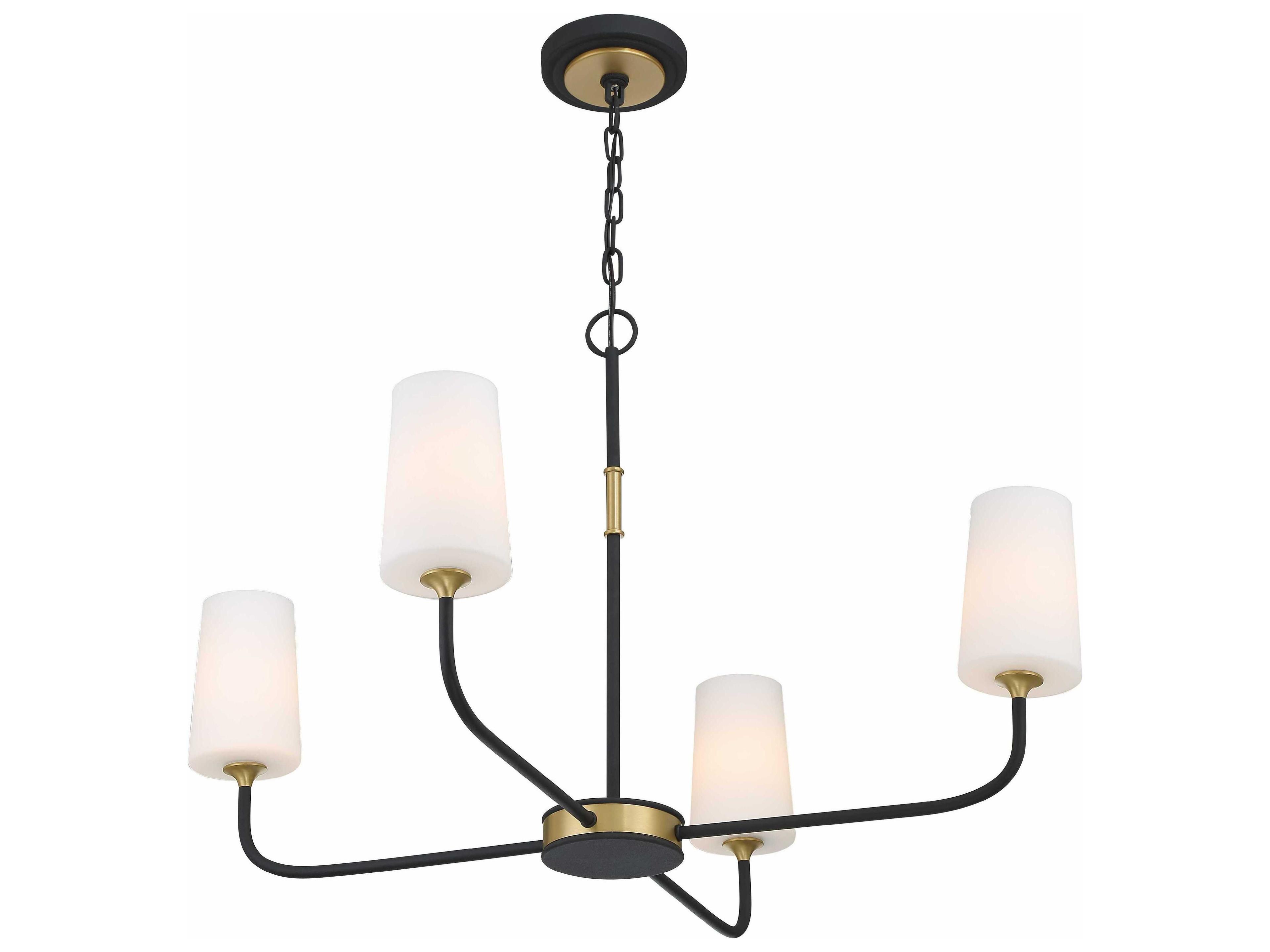 Crystorama Niles 4-Light Black Forged Modern Gold Glass Candelabra Cylinder Chandelier