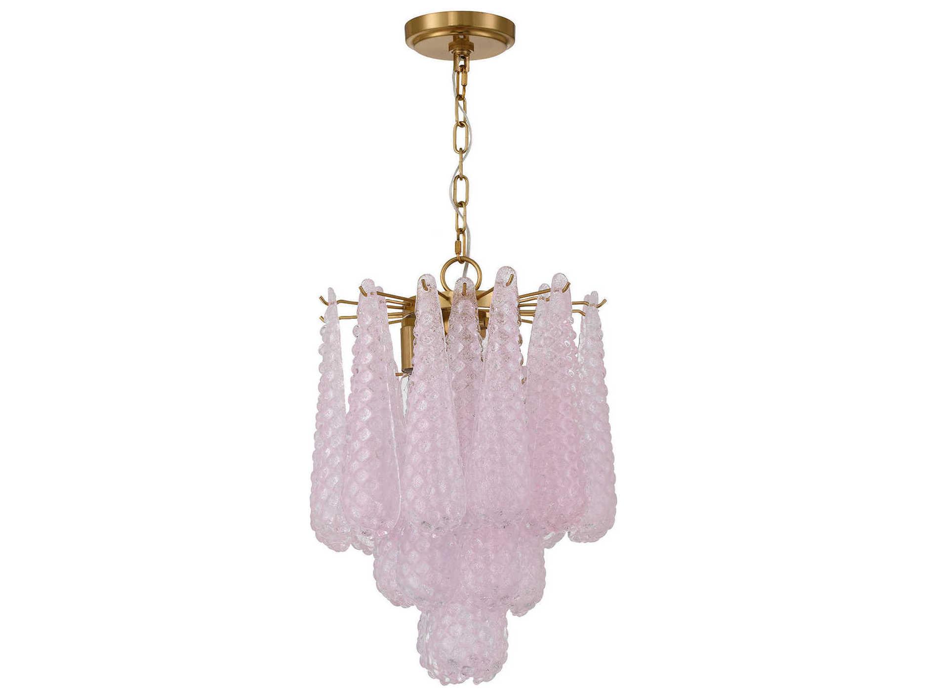 Crystorama Ollie 4-Light Aged Brass Pink Pendant