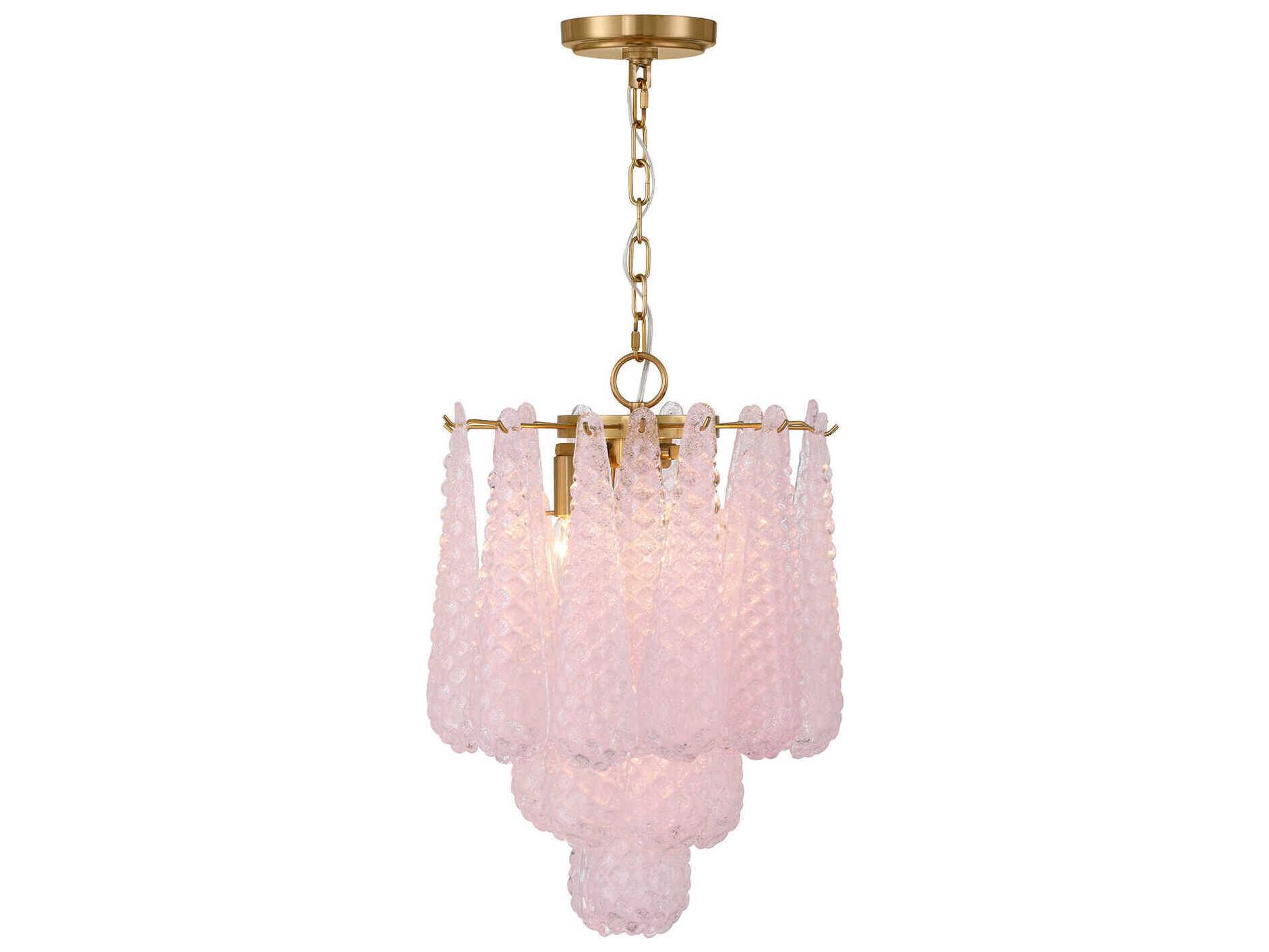 Crystorama Ollie 4-Light Aged Brass Pink Pendant