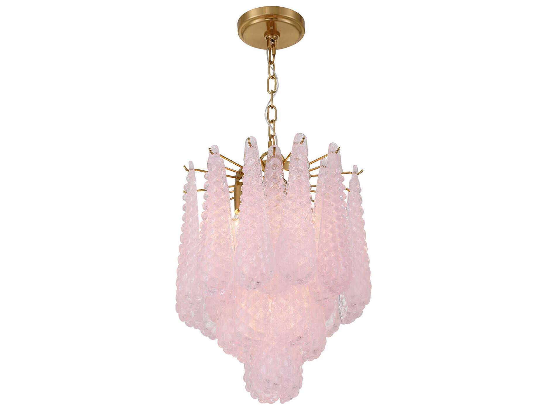 Crystorama Ollie 4-Light Aged Brass Pink Pendant